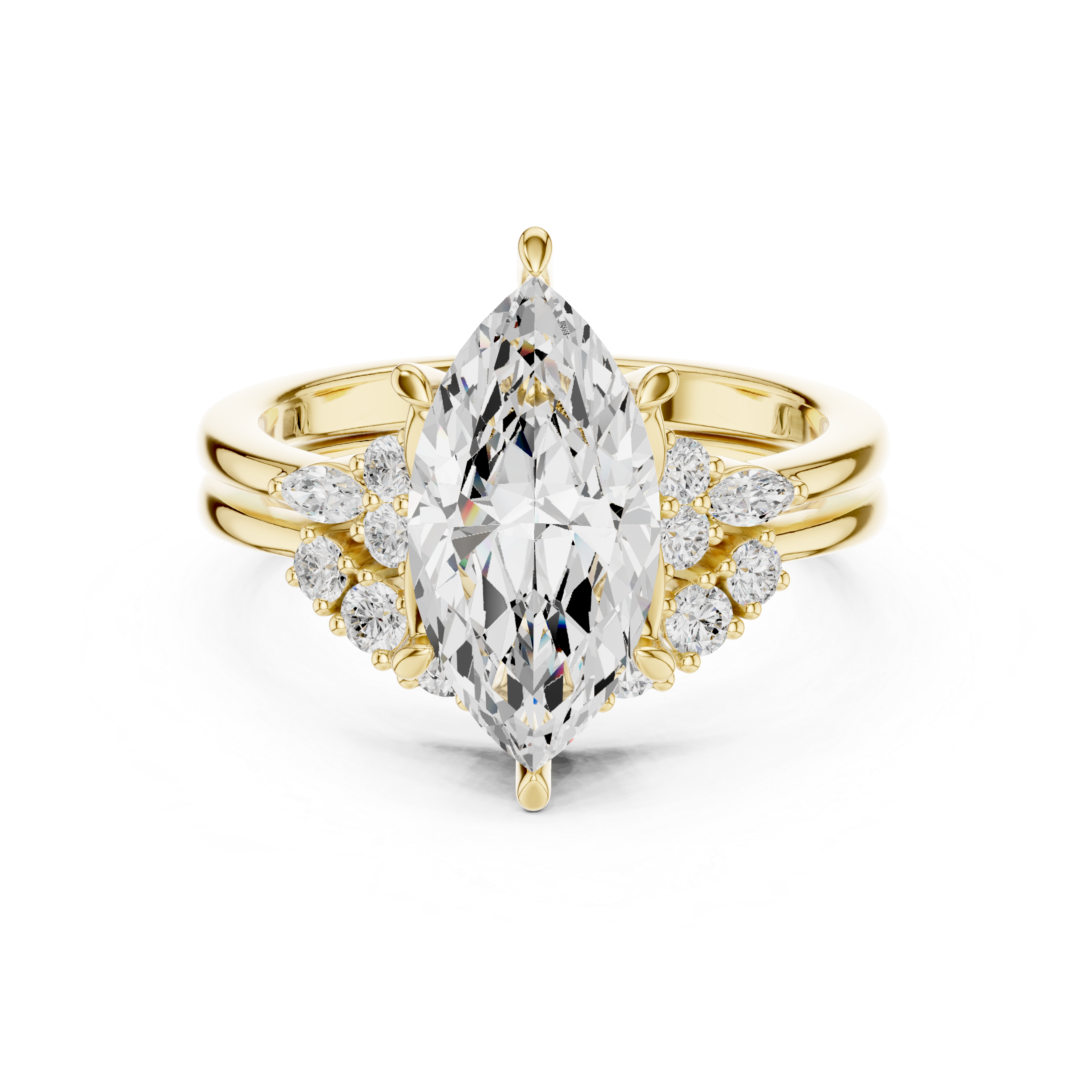 Classic Marquise Bridal Ring Set With Curved Wedding Band