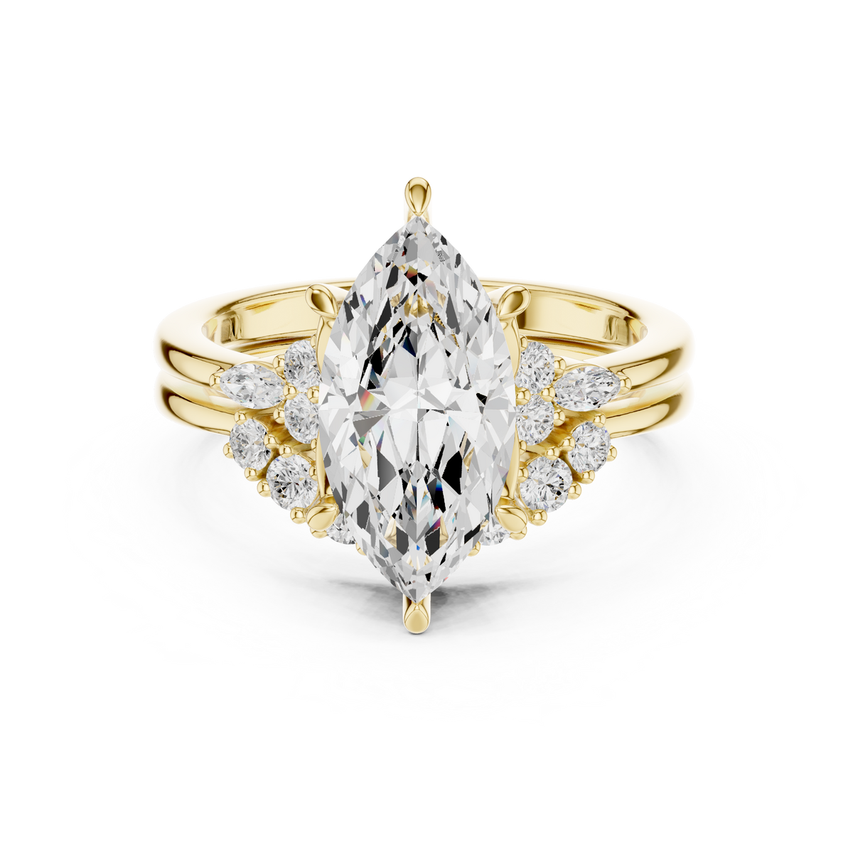 Classic Marquise Bridal Ring Set With Curved Wedding Band