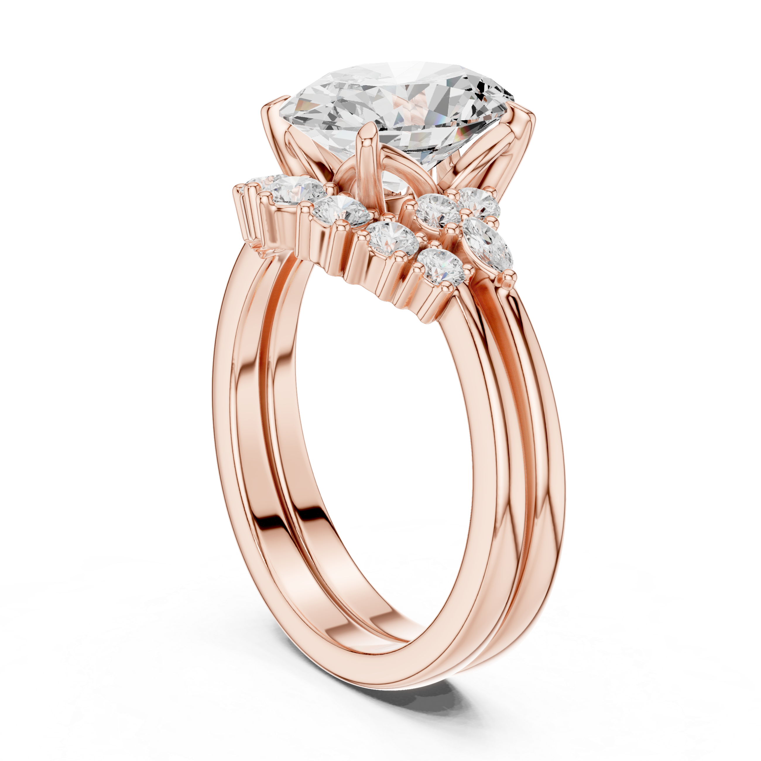 Classic Oval Bridal Ring Set With Curved Wedding Band