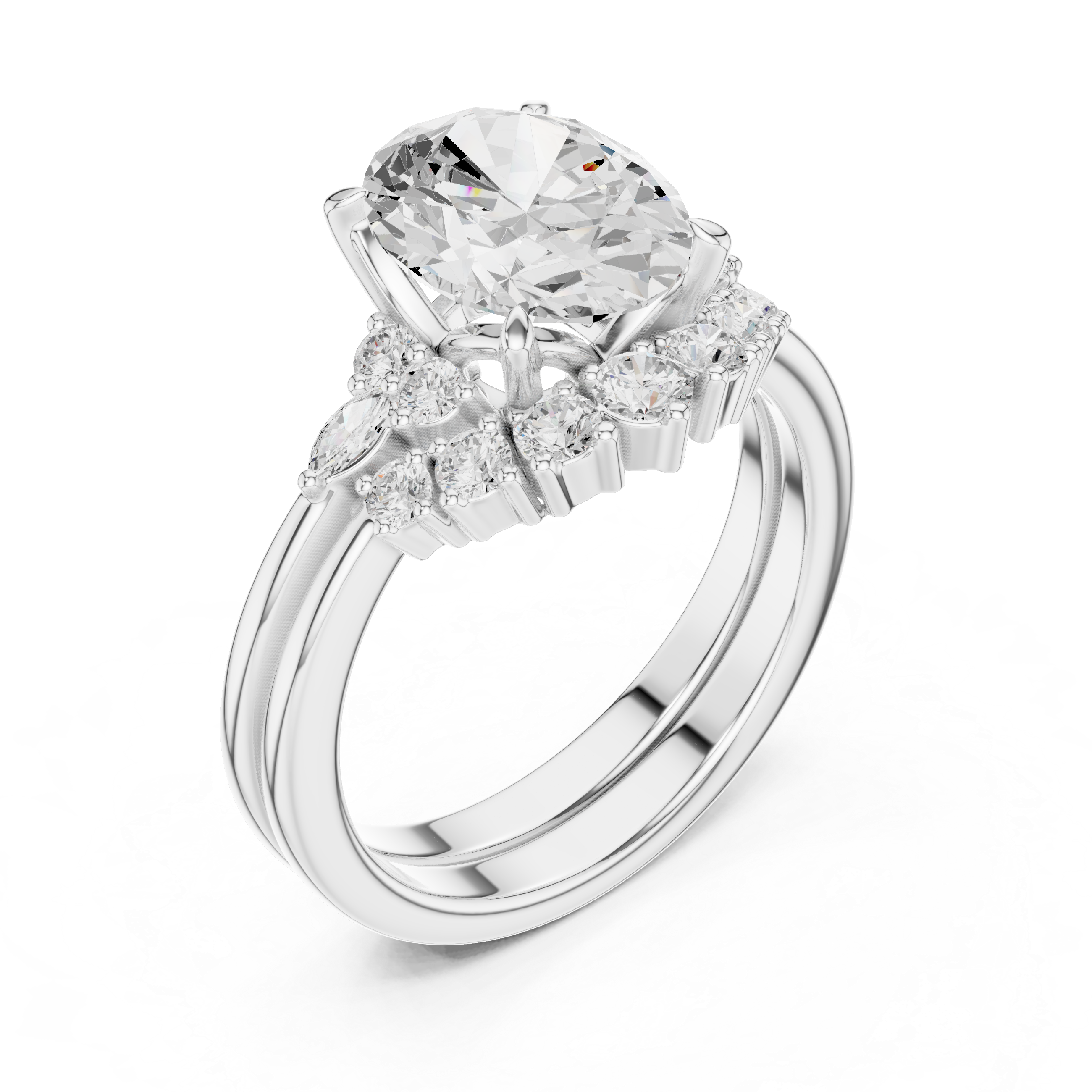 Classic Oval Bridal Ring Set With Curved Wedding Band