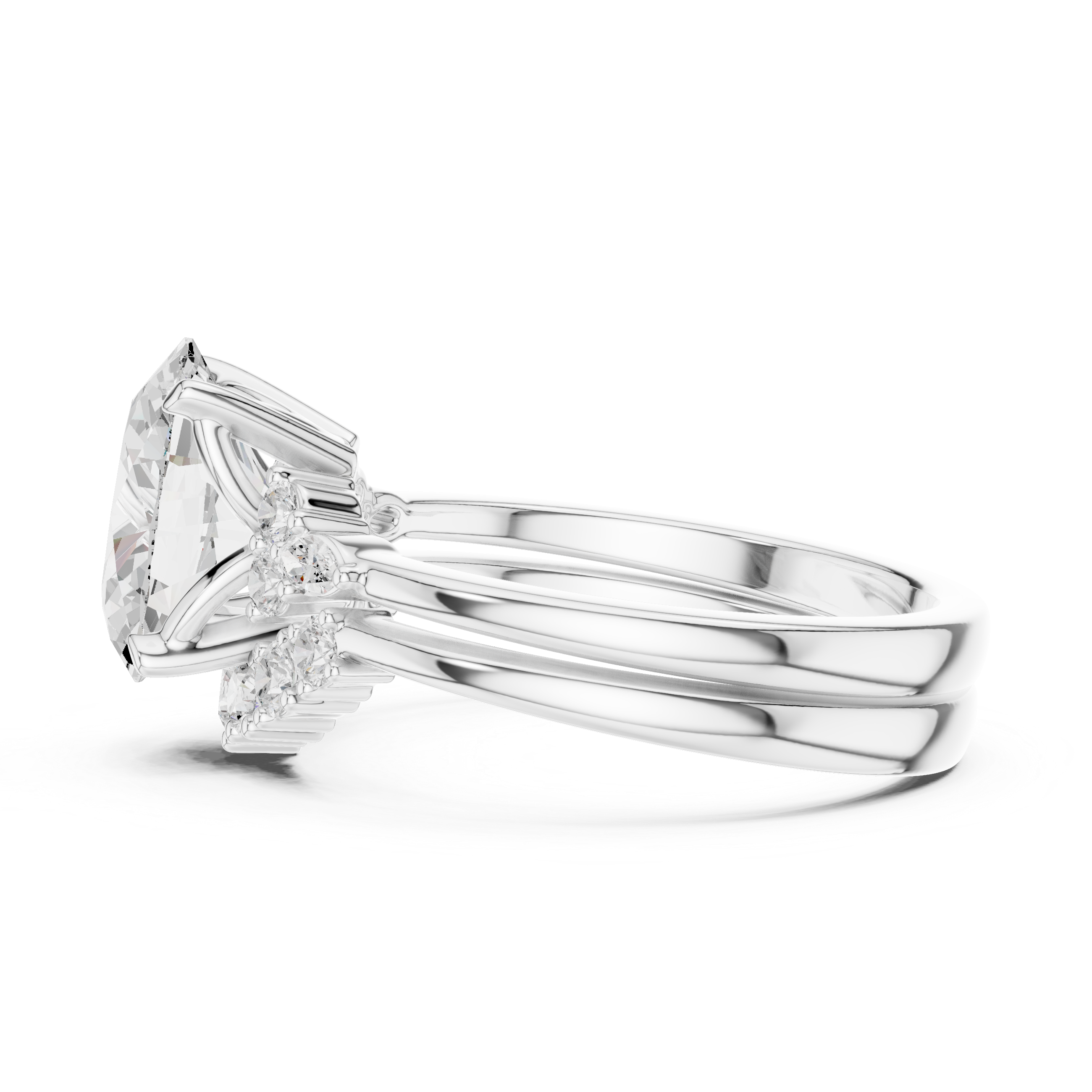 Classic Oval Bridal Ring Set With Curved Wedding Band