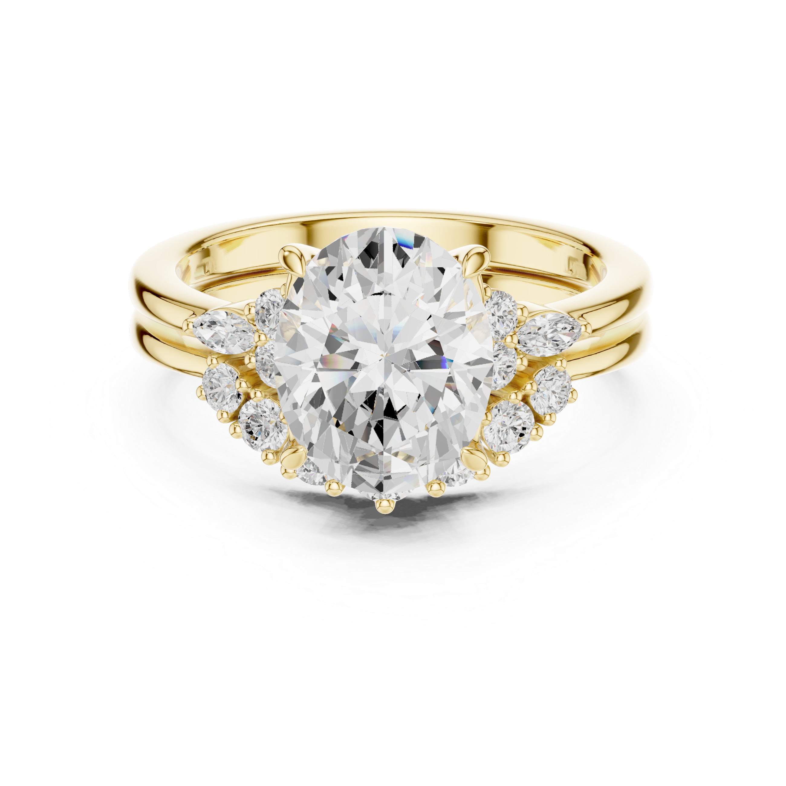 Classic Oval Bridal Ring Set With Curved Wedding Band