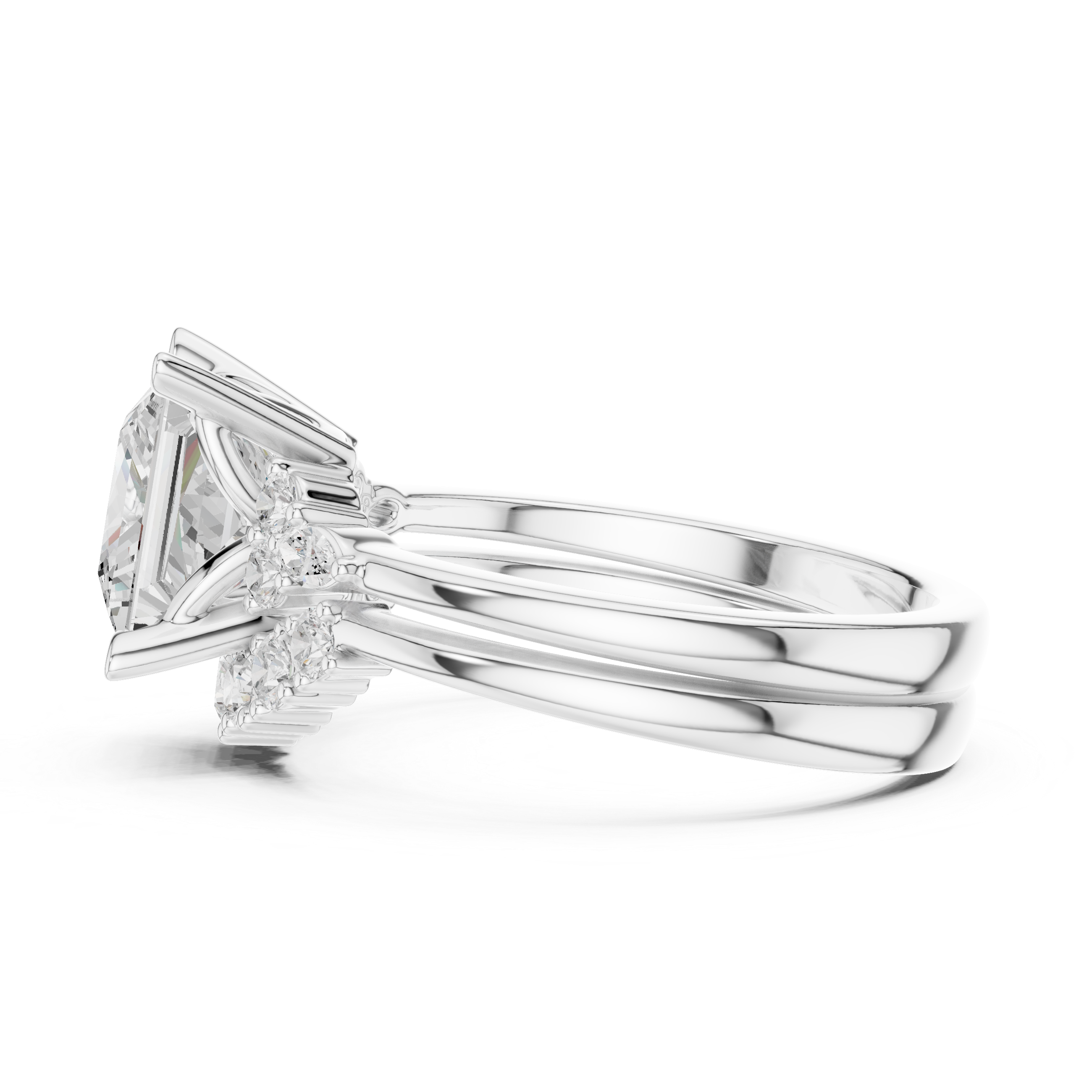 Classic Princess Bridal Ring Set With Curved Wedding Band