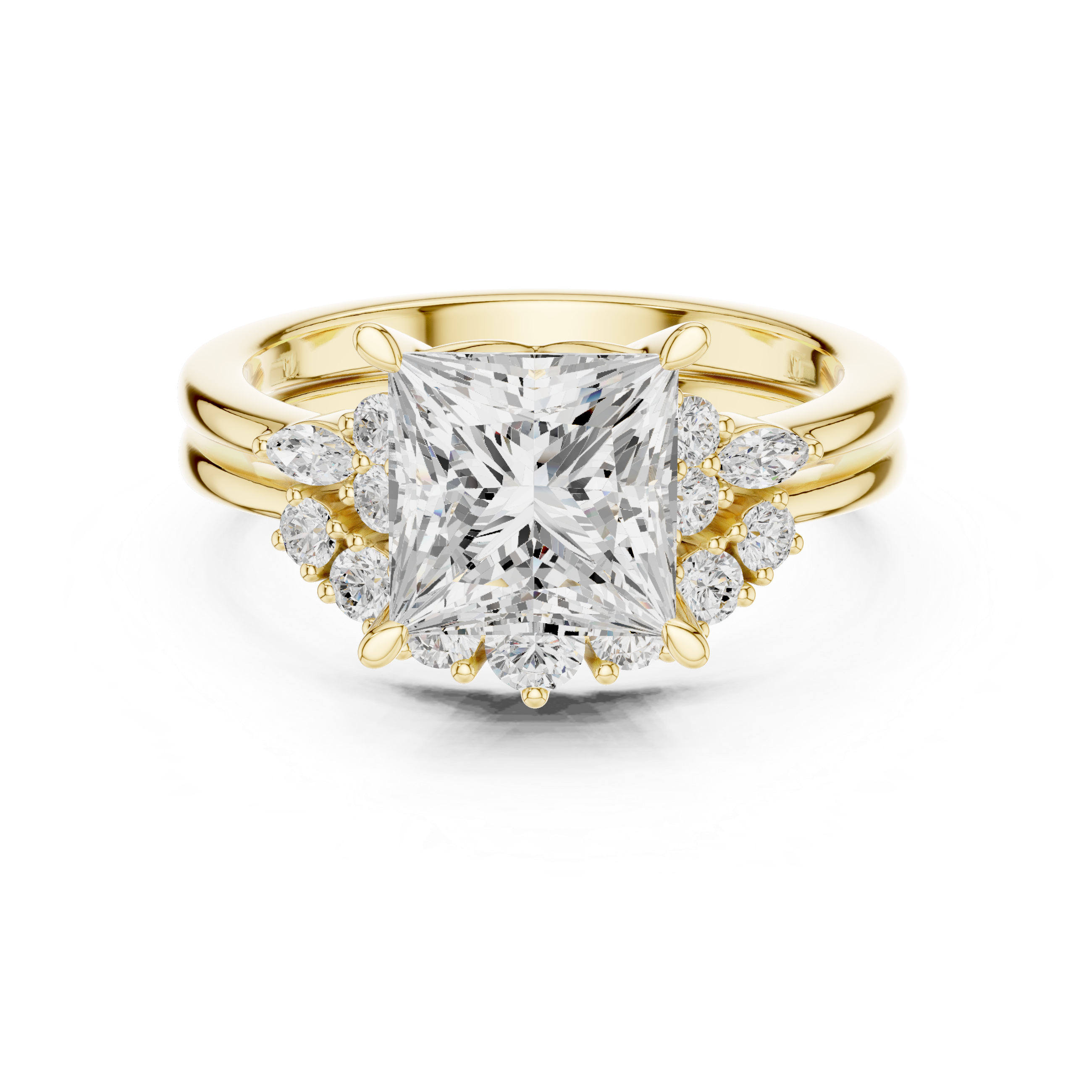 Classic Princess Bridal Ring Set With Curved Wedding Band