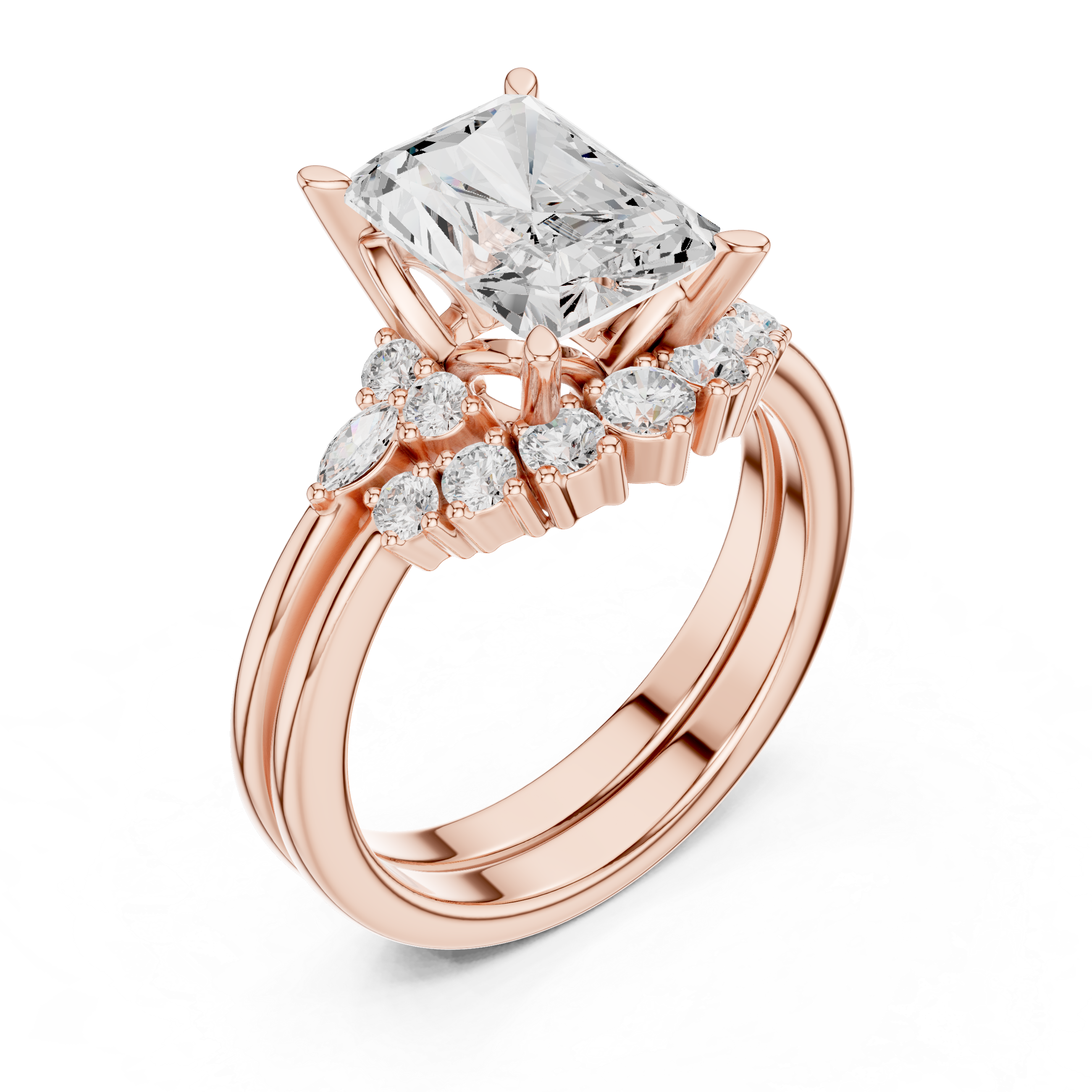 Classic Radiant Bridal Ring Set With Curved Wedding Band