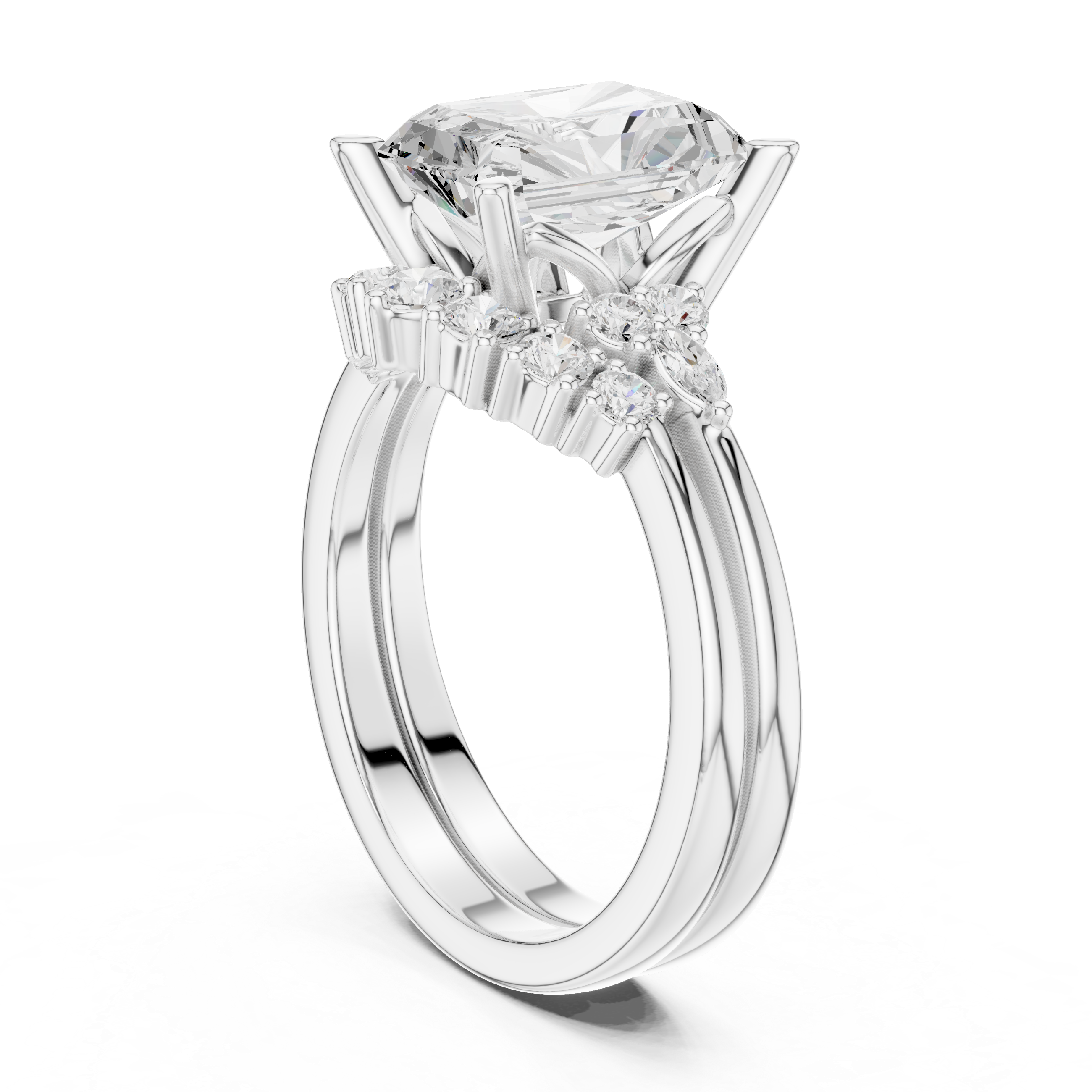 Classic Radiant Bridal Ring Set With Curved Wedding Band