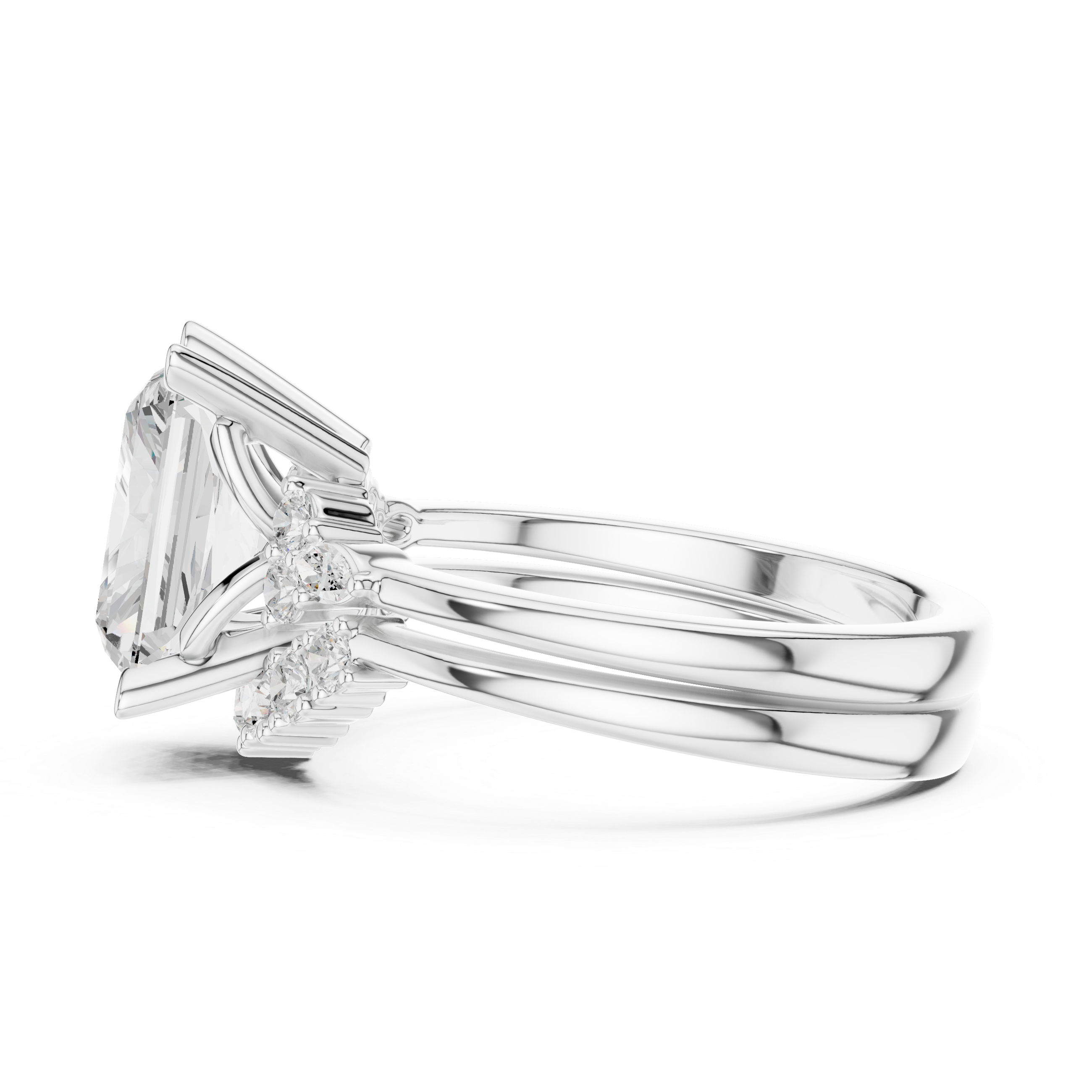Classic Radiant Bridal Ring Set With Curved Wedding Band