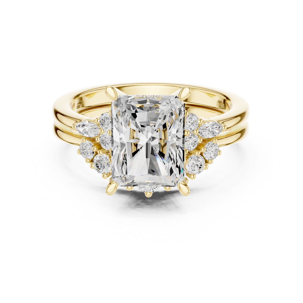 Classic Radiant Bridal Ring Set With Curved Wedding Band