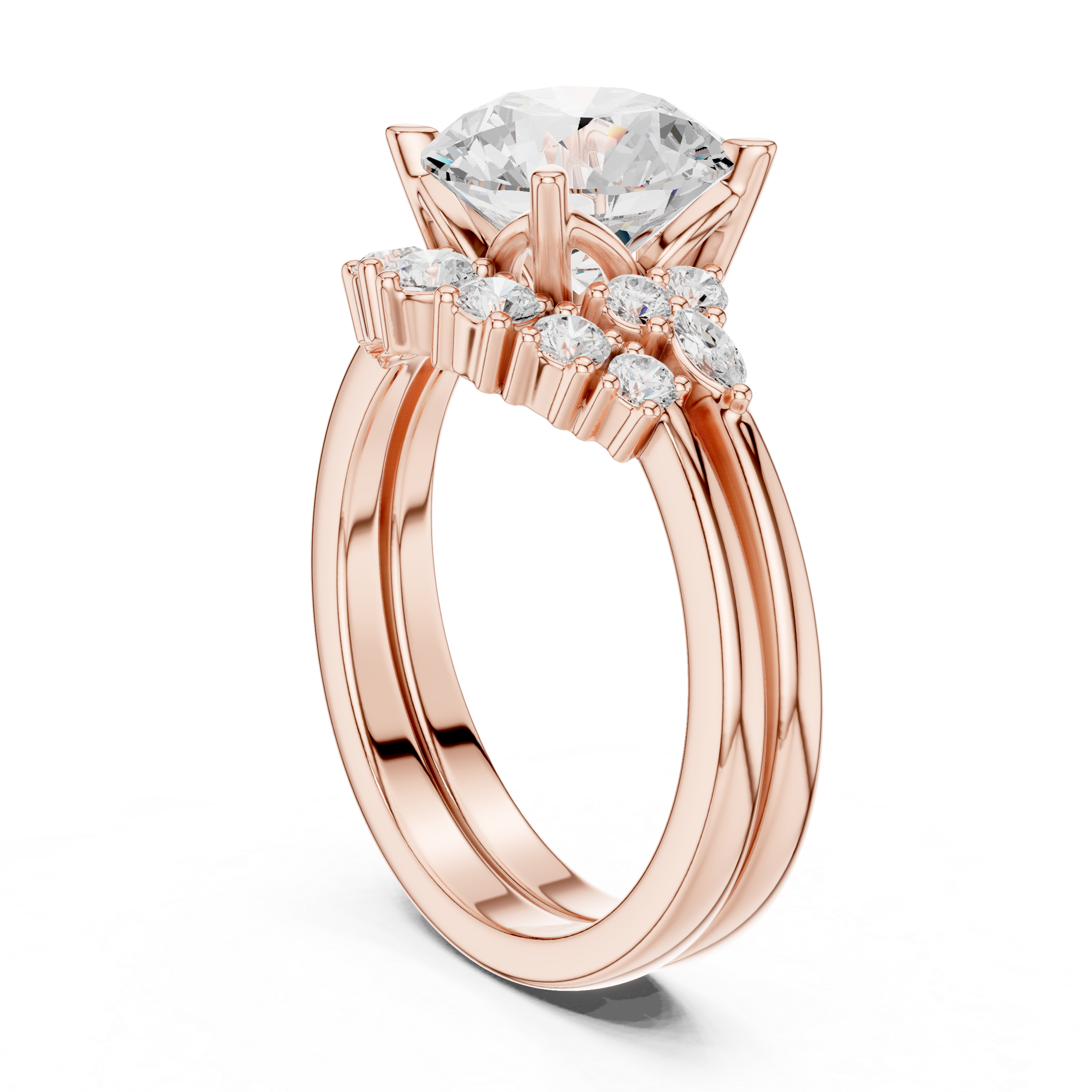 Classic Round Bridal Ring Set With Curved Wedding Band