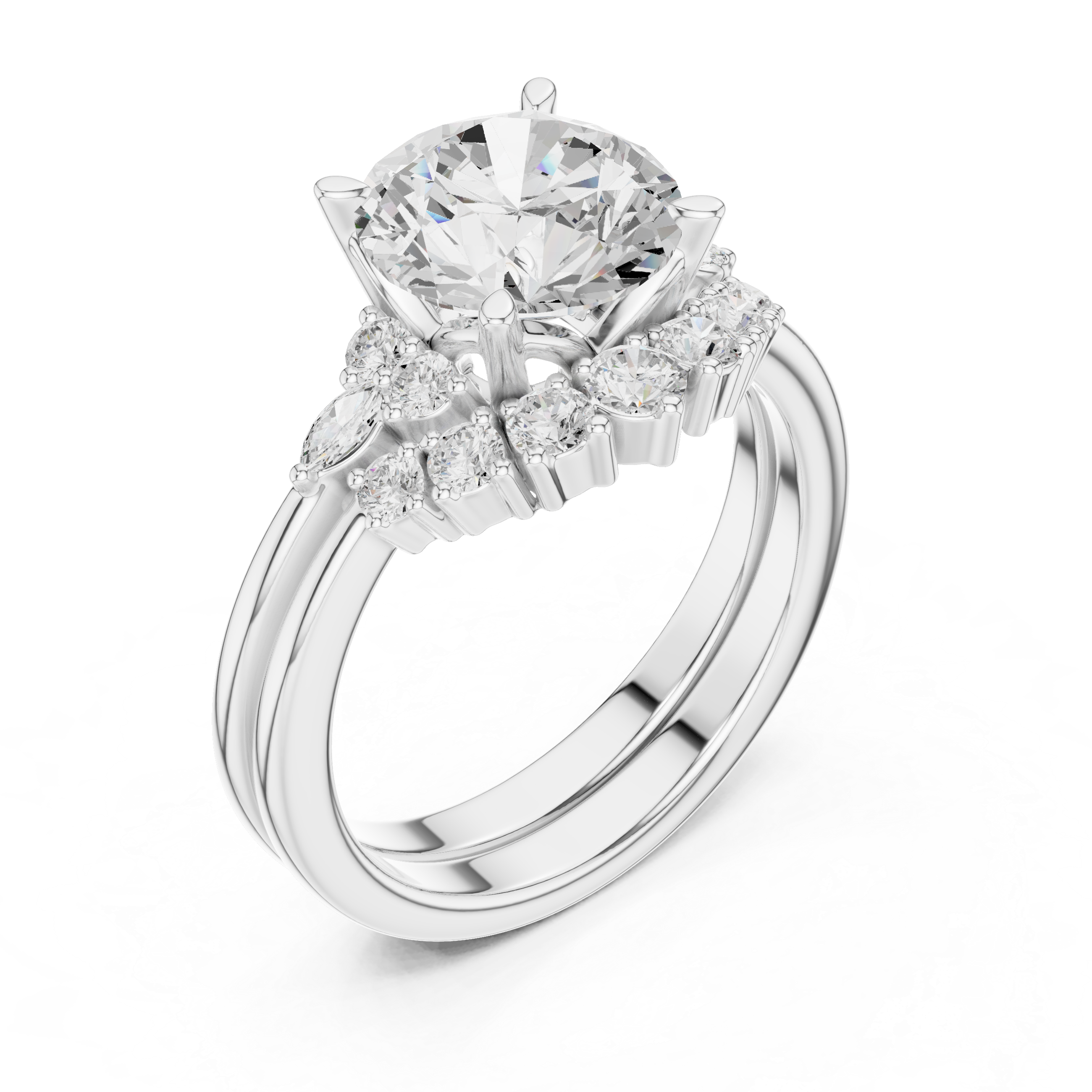 Classic Round Bridal Ring Set With Curved Wedding Band