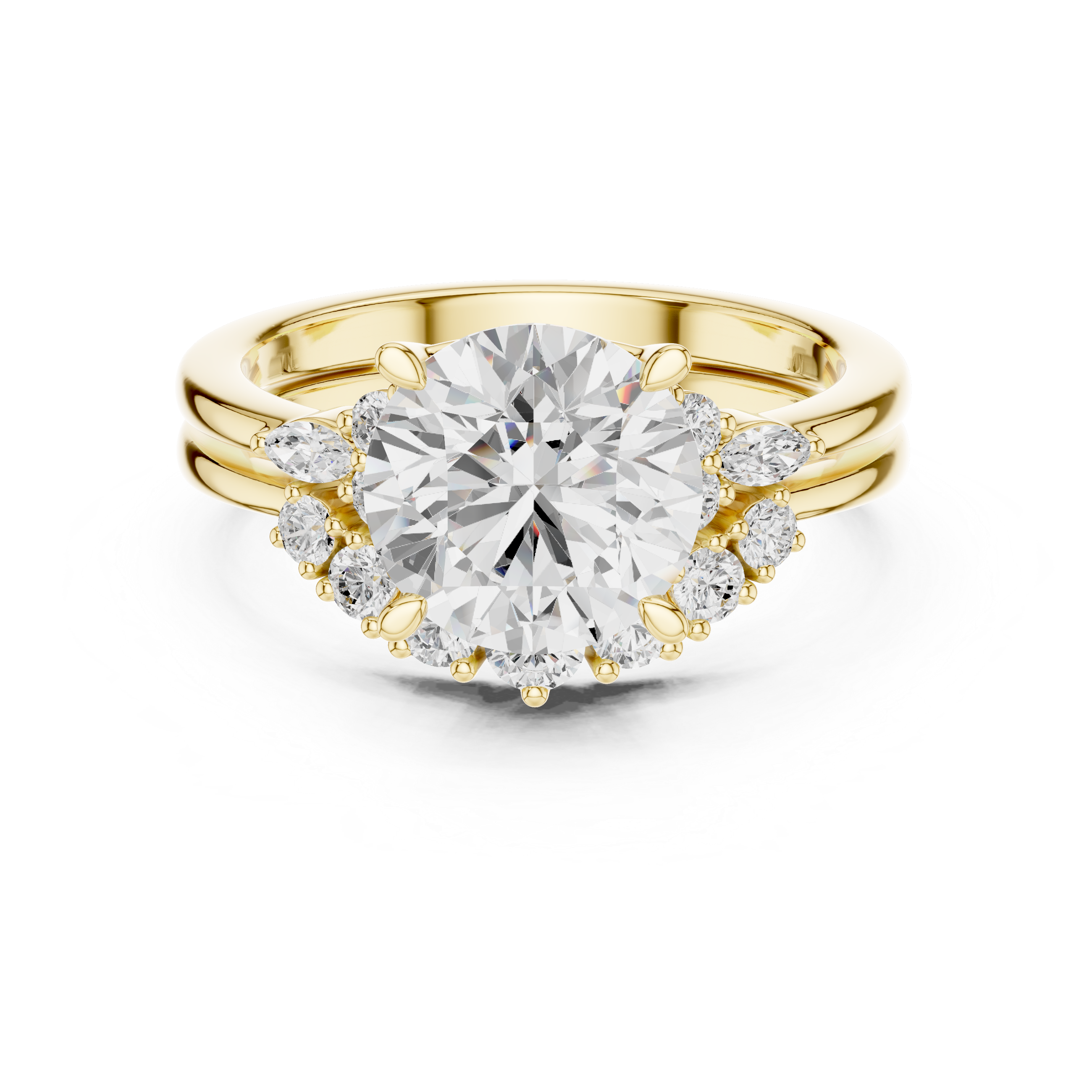 Classic Round Bridal Ring Set With Curved Wedding Band