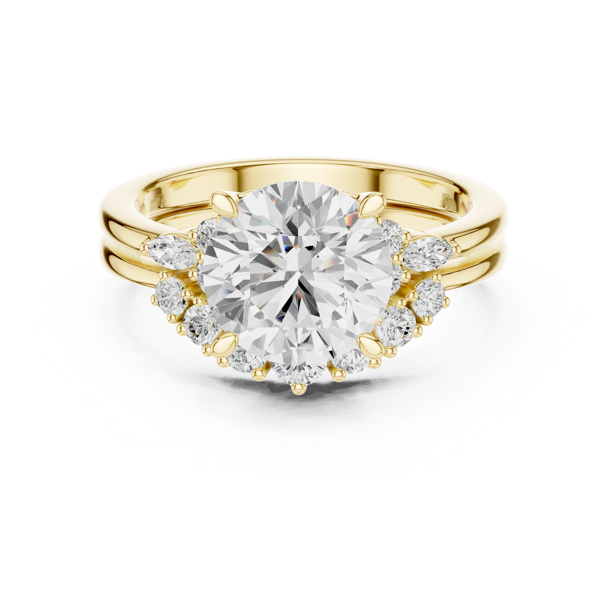 Classic Round Bridal Ring Set With Curved Wedding Band