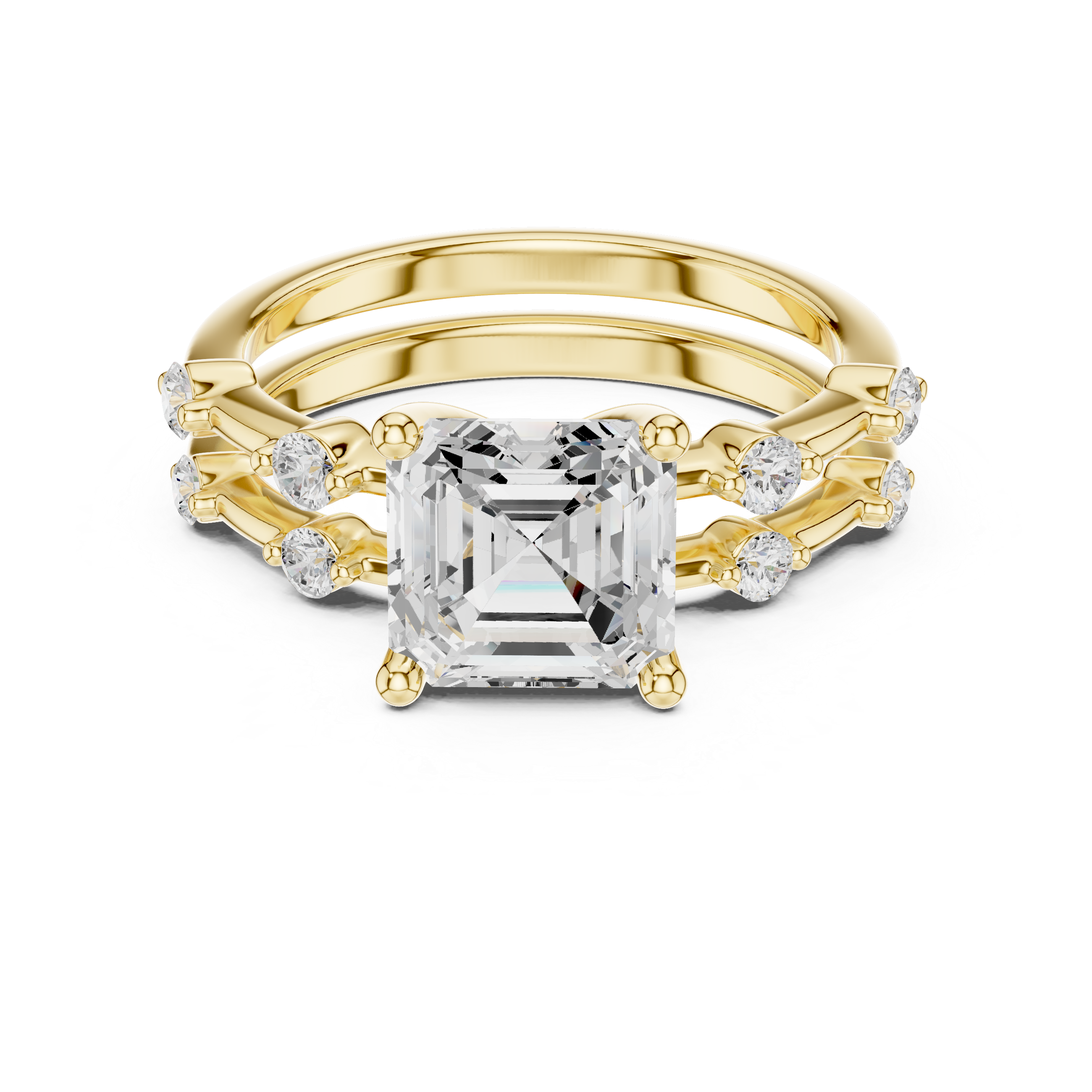 Asscher Cut Lab Diamond Bridal Ring Set