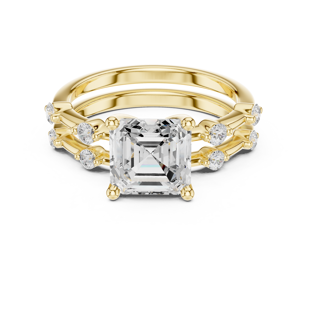 Asscher Cut Lab Diamond Bridal Ring Set