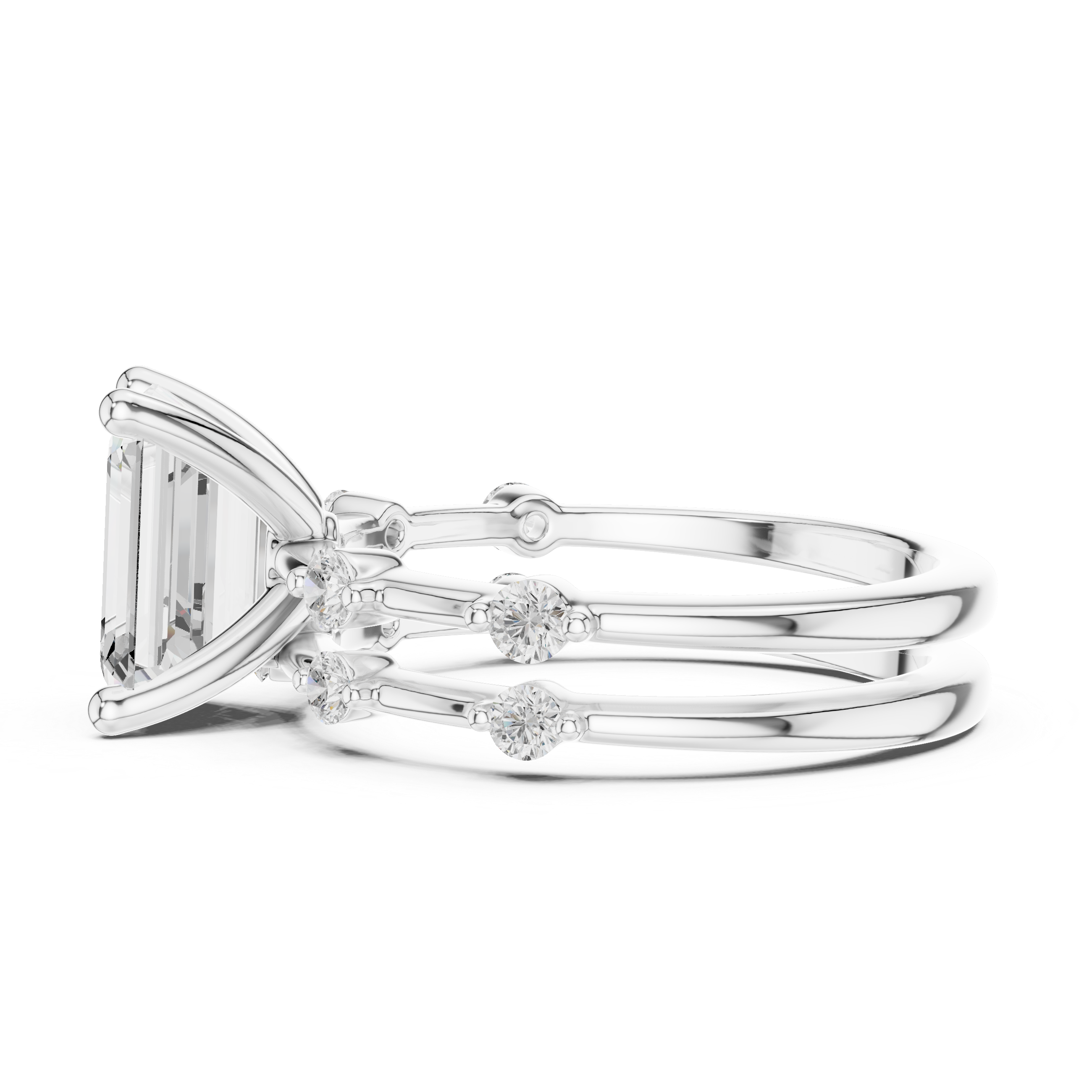 Emerald Cut Lab Diamond Bridal Ring Set