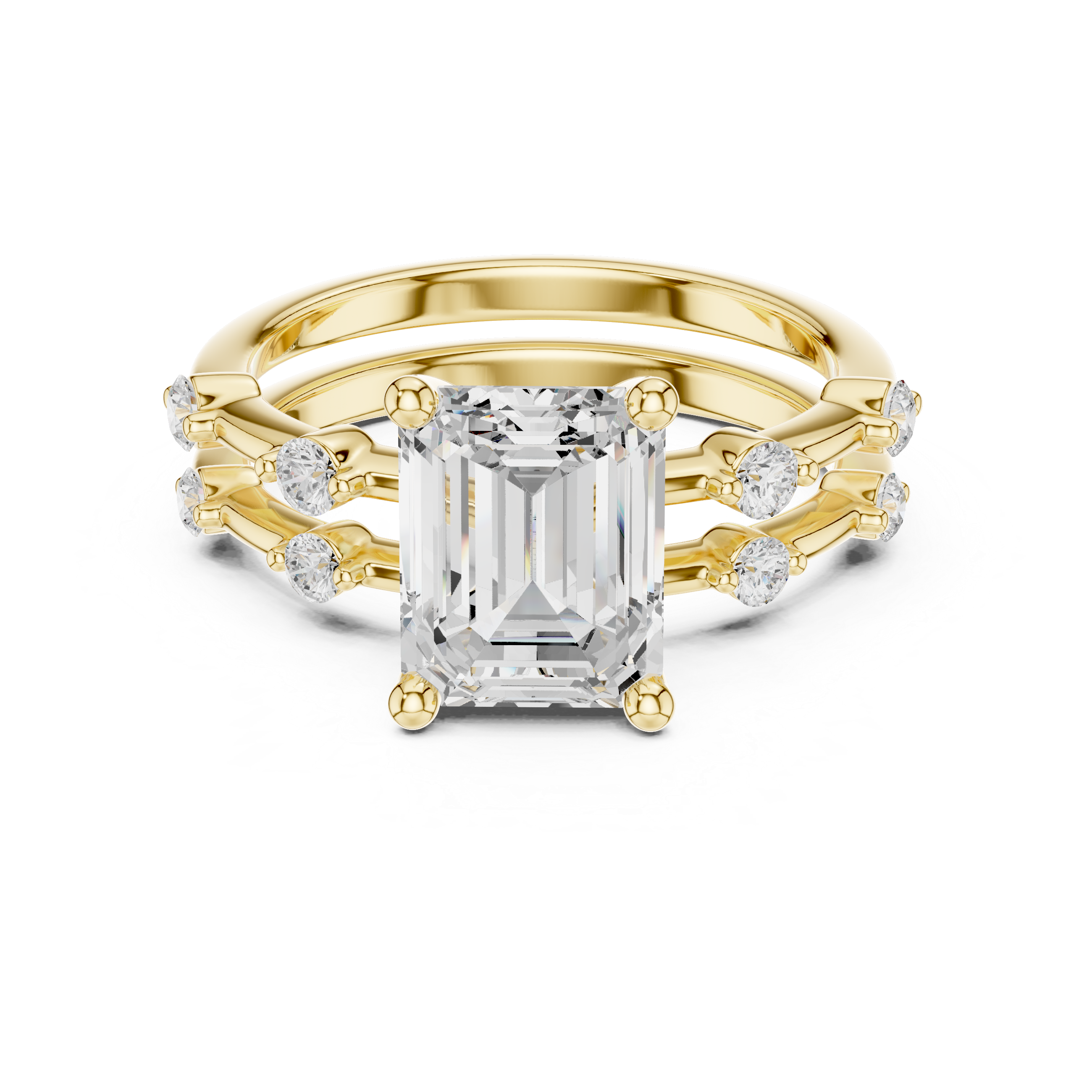 Emerald Cut Lab Diamond Bridal Ring Set