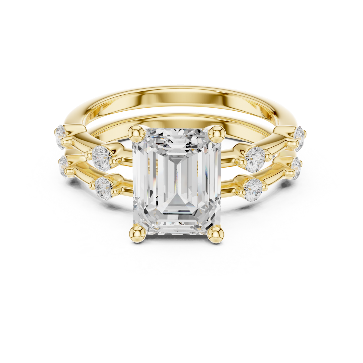 Emerald Cut Lab Diamond Bridal Ring Set