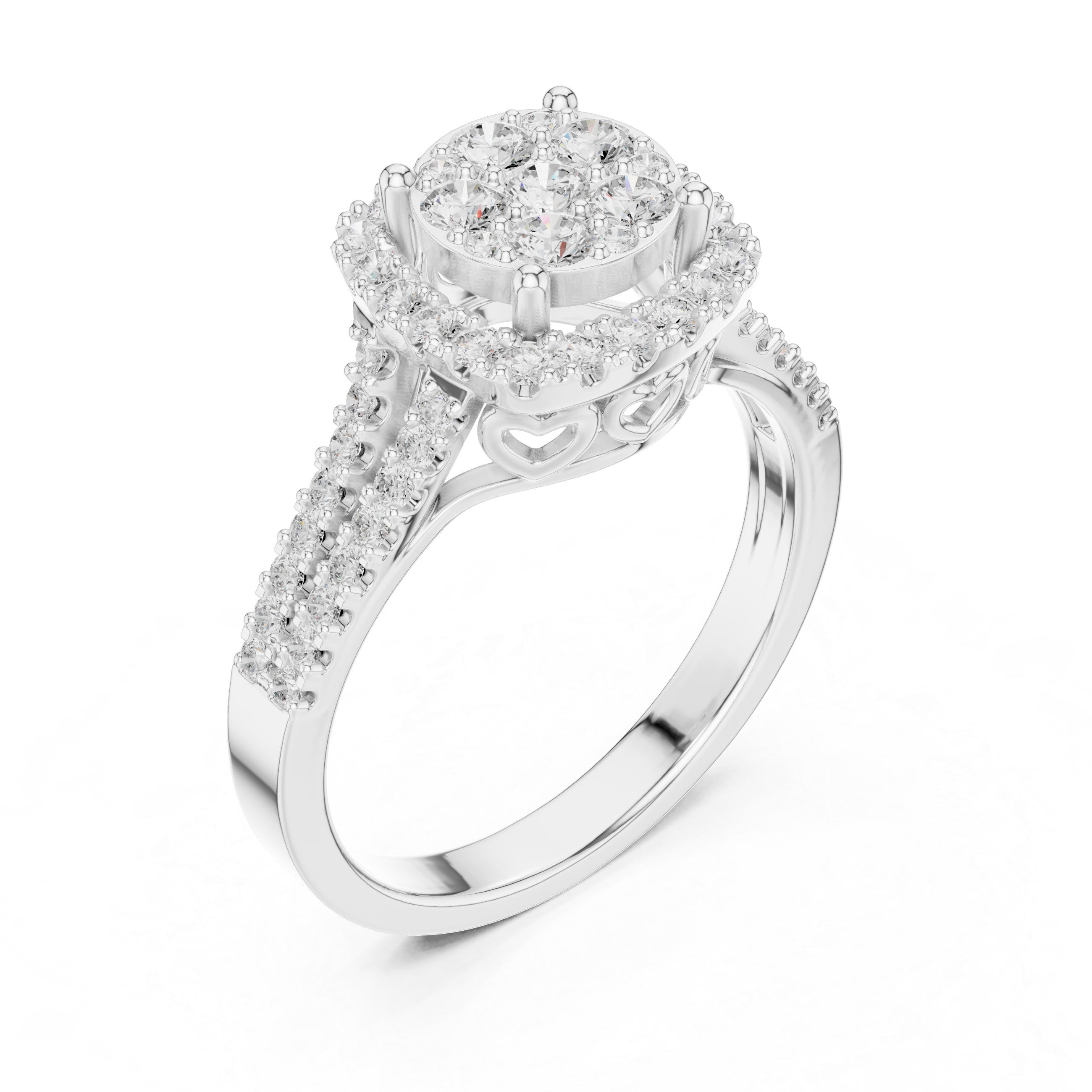 Round Cluster Diamond Halo Engagement Ring