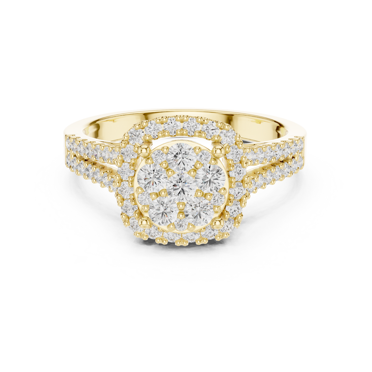 Round Cluster Diamond Halo Engagement Ring