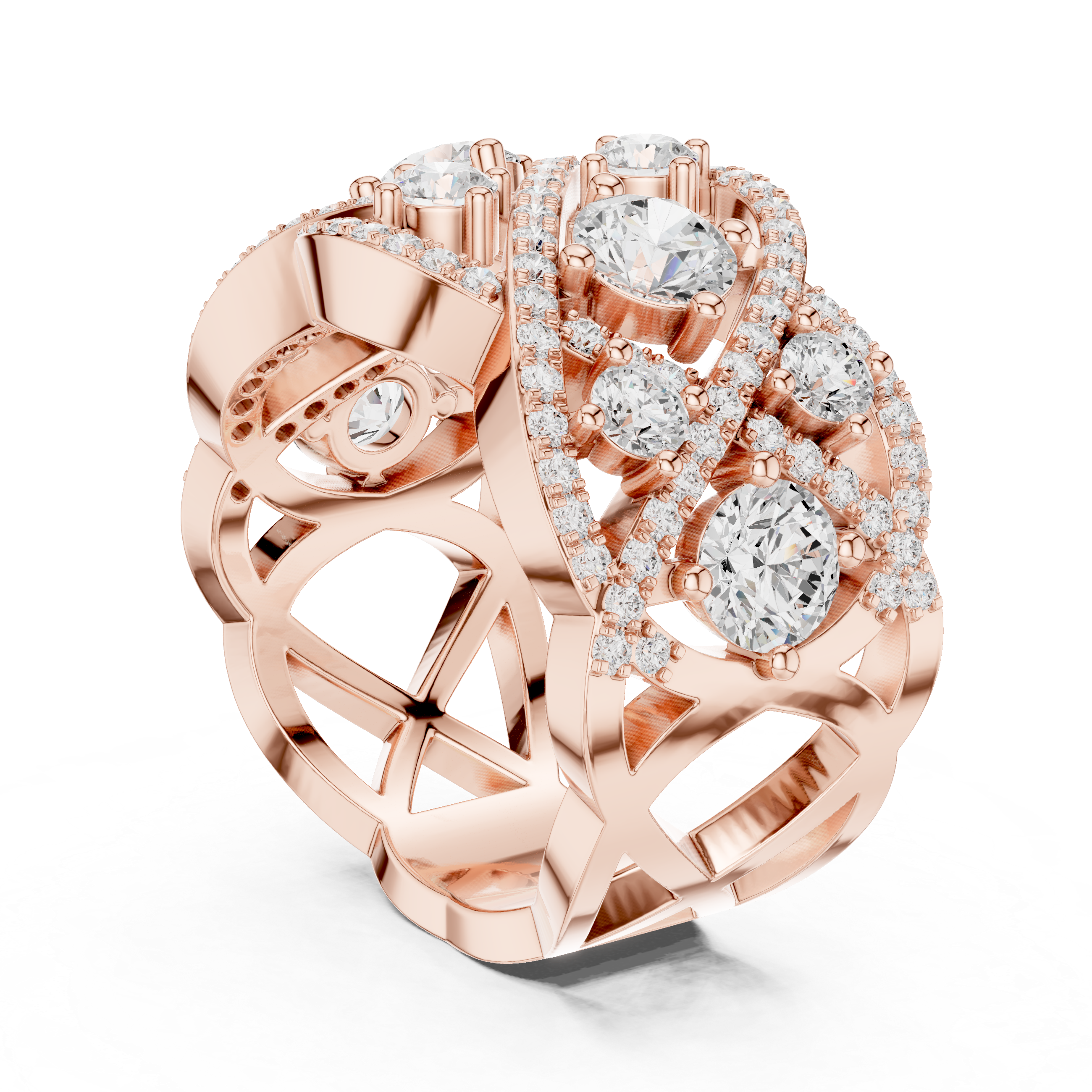 Geometric Criss Cross Round Cut Diamond Statement Band