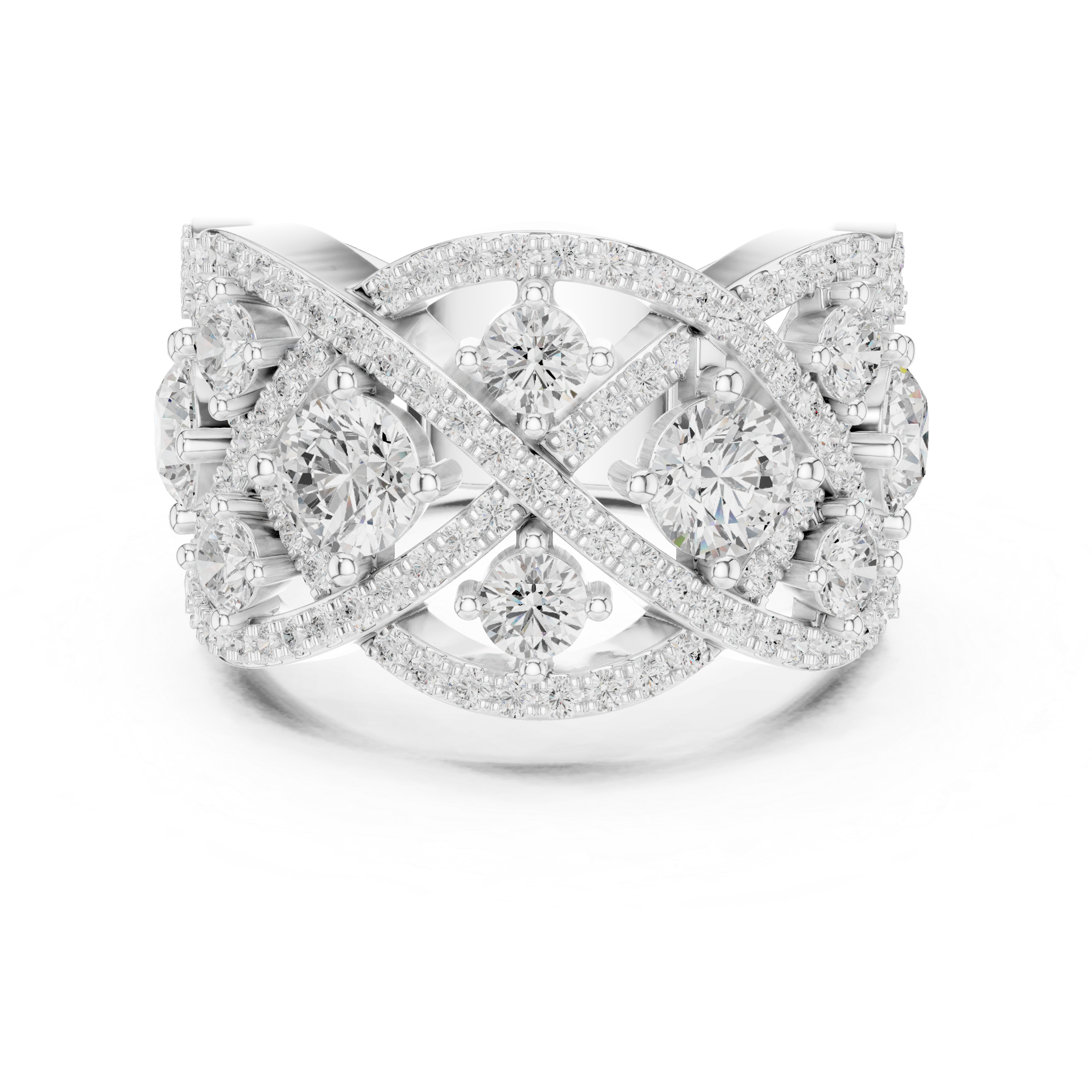 Geometric Criss Cross Round Cut Diamond Statement Band