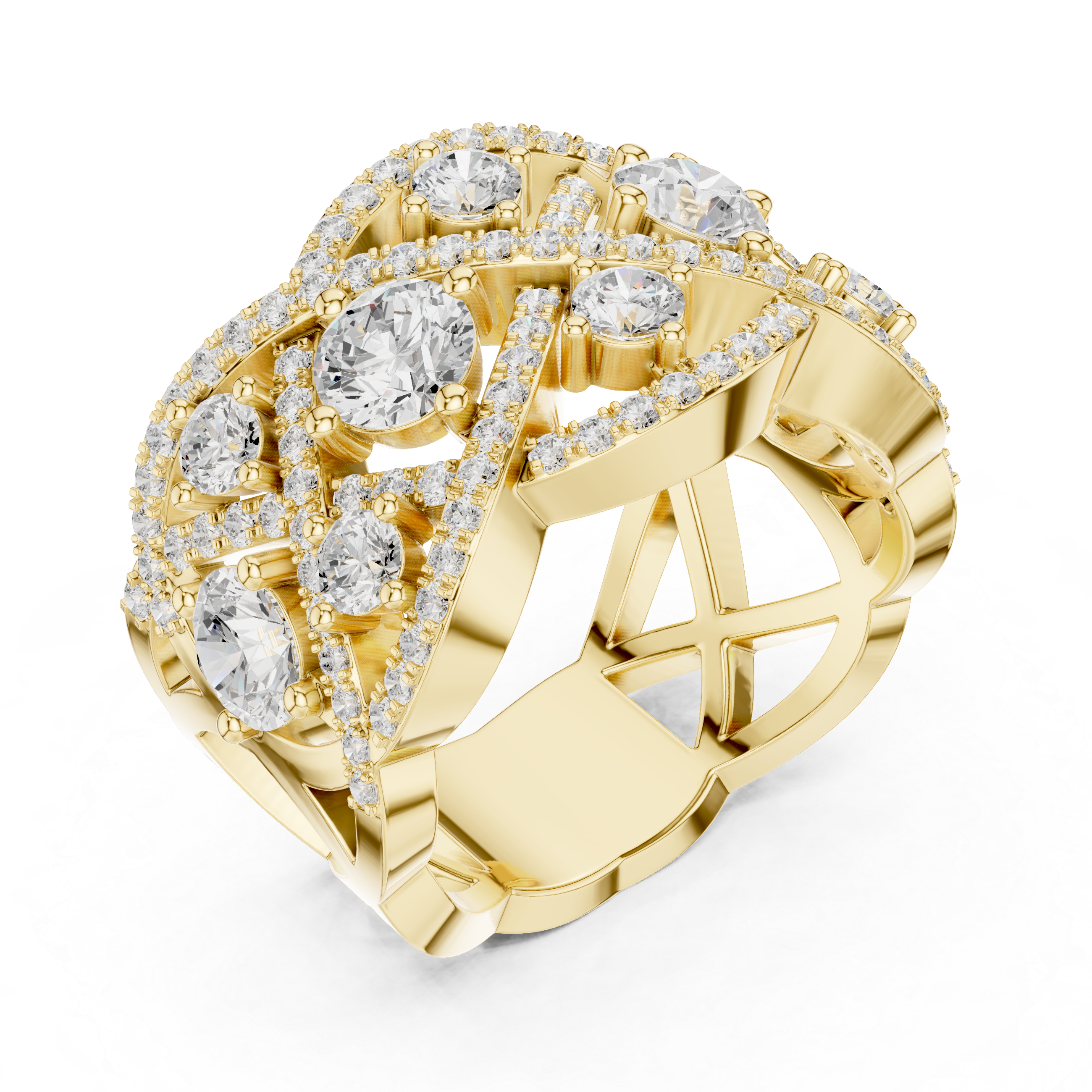 Geometric Criss Cross Round Cut Diamond Statement Band