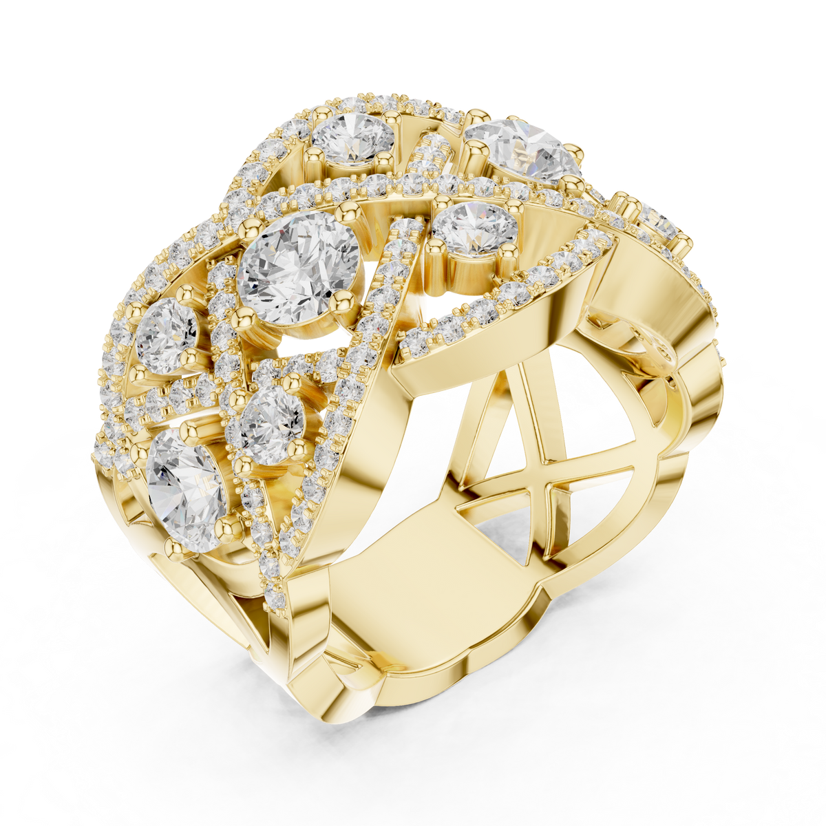 Geometric Criss Cross Round Cut Diamond Statement Band