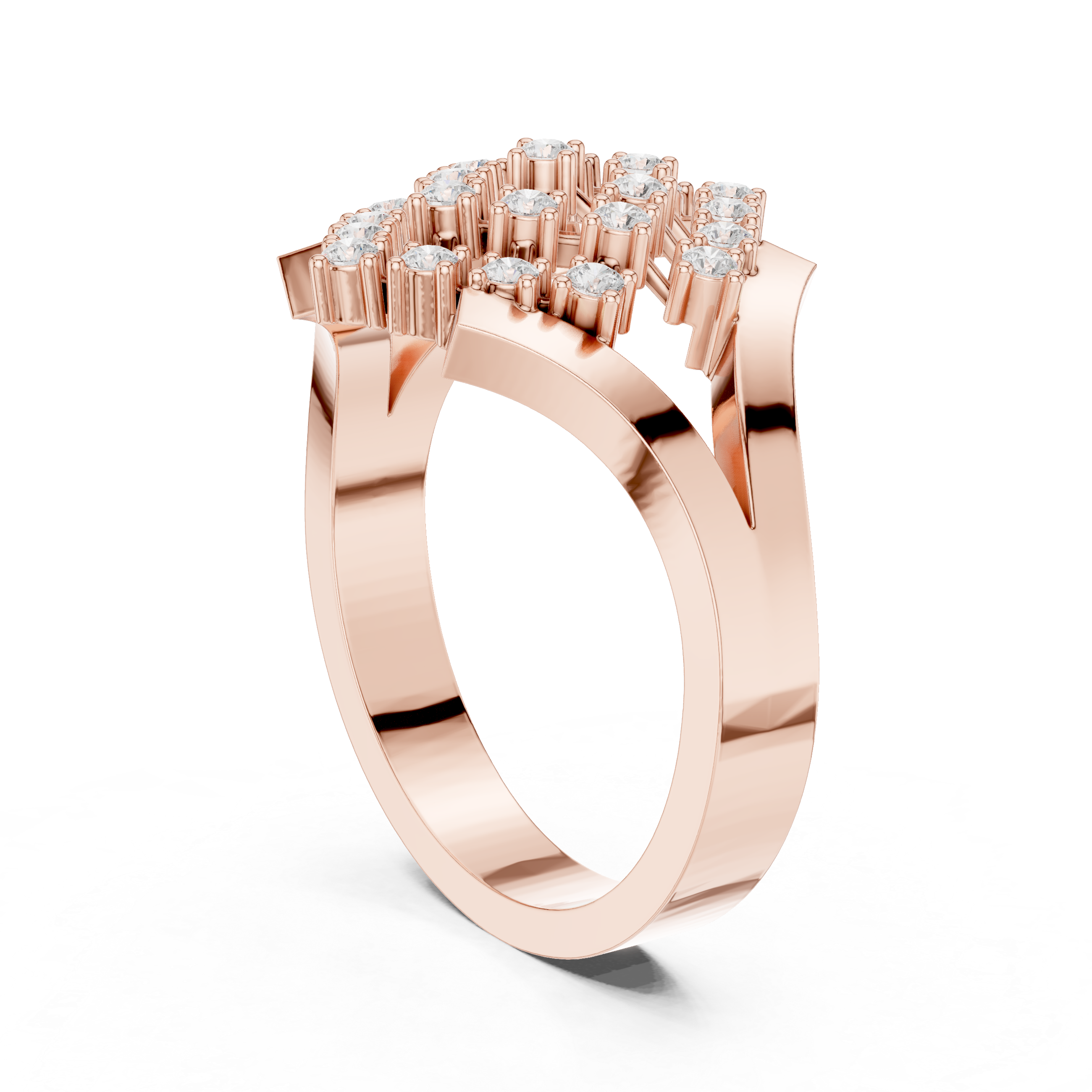 Round Cut Diamond Rhombus Statement Ring