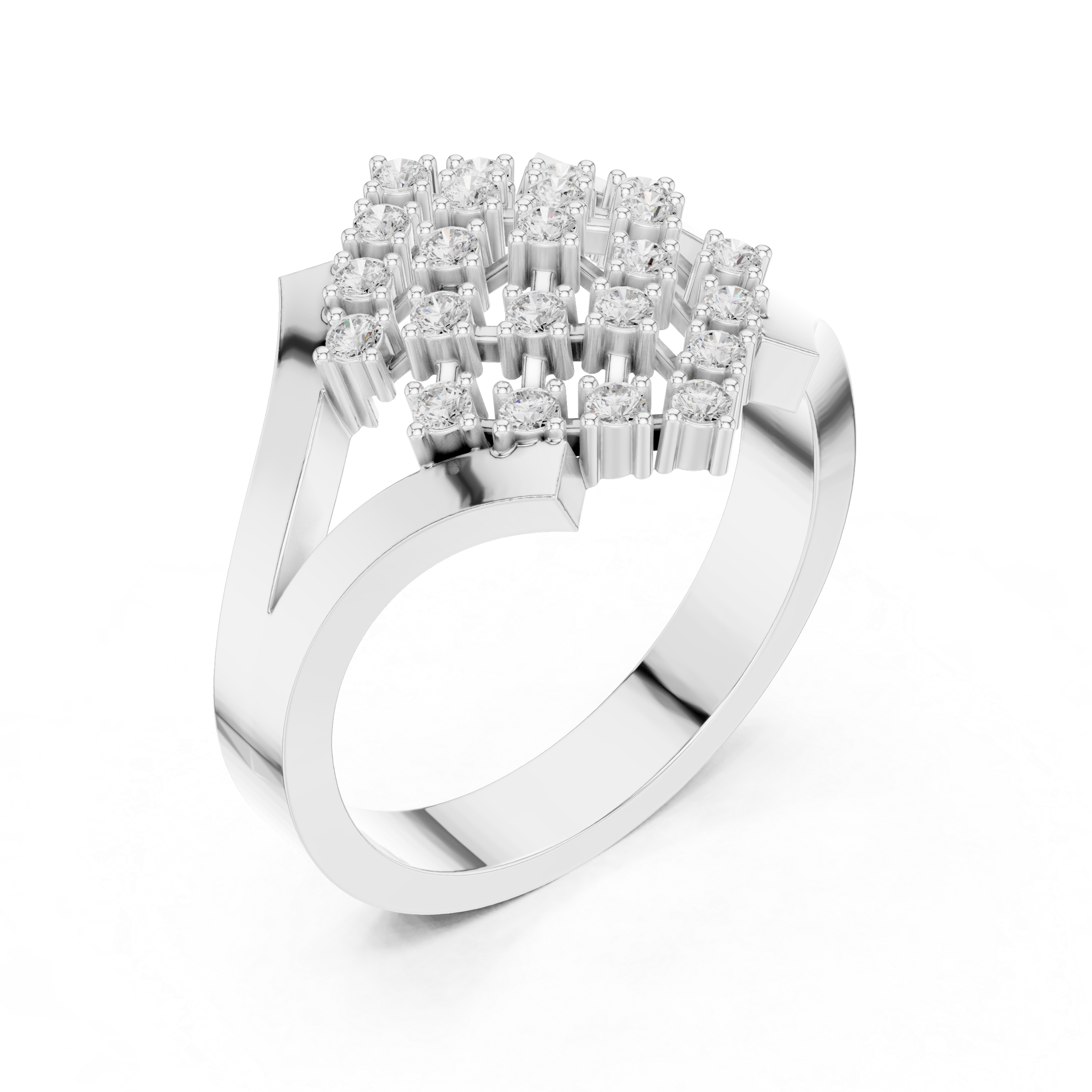 Round Cut Diamond Rhombus Statement Ring