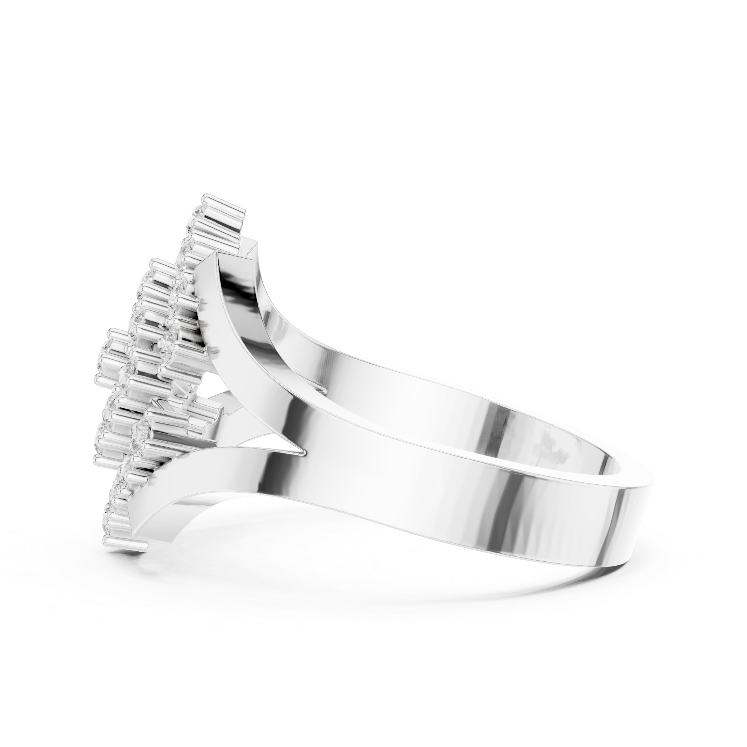 Round Cut Diamond Rhombus Statement Ring