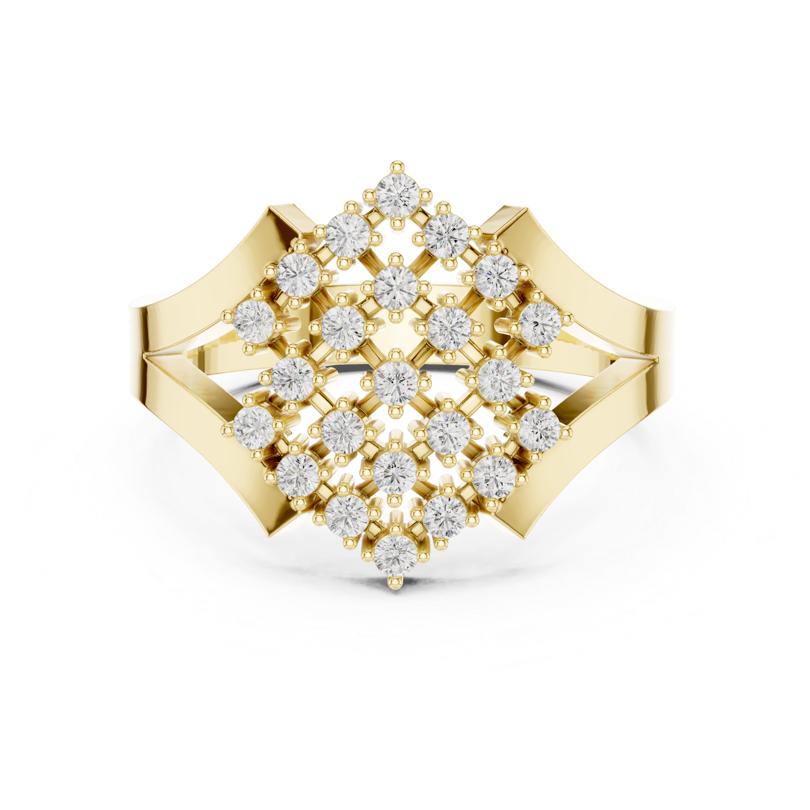 Round Cut Diamond Rhombus Statement Ring