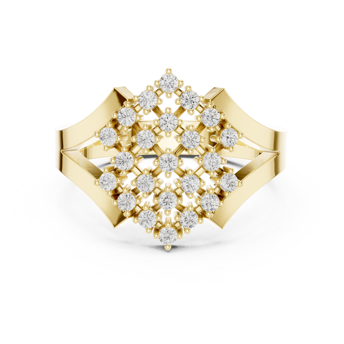 Round Cut Diamond Rhombus Statement Ring
