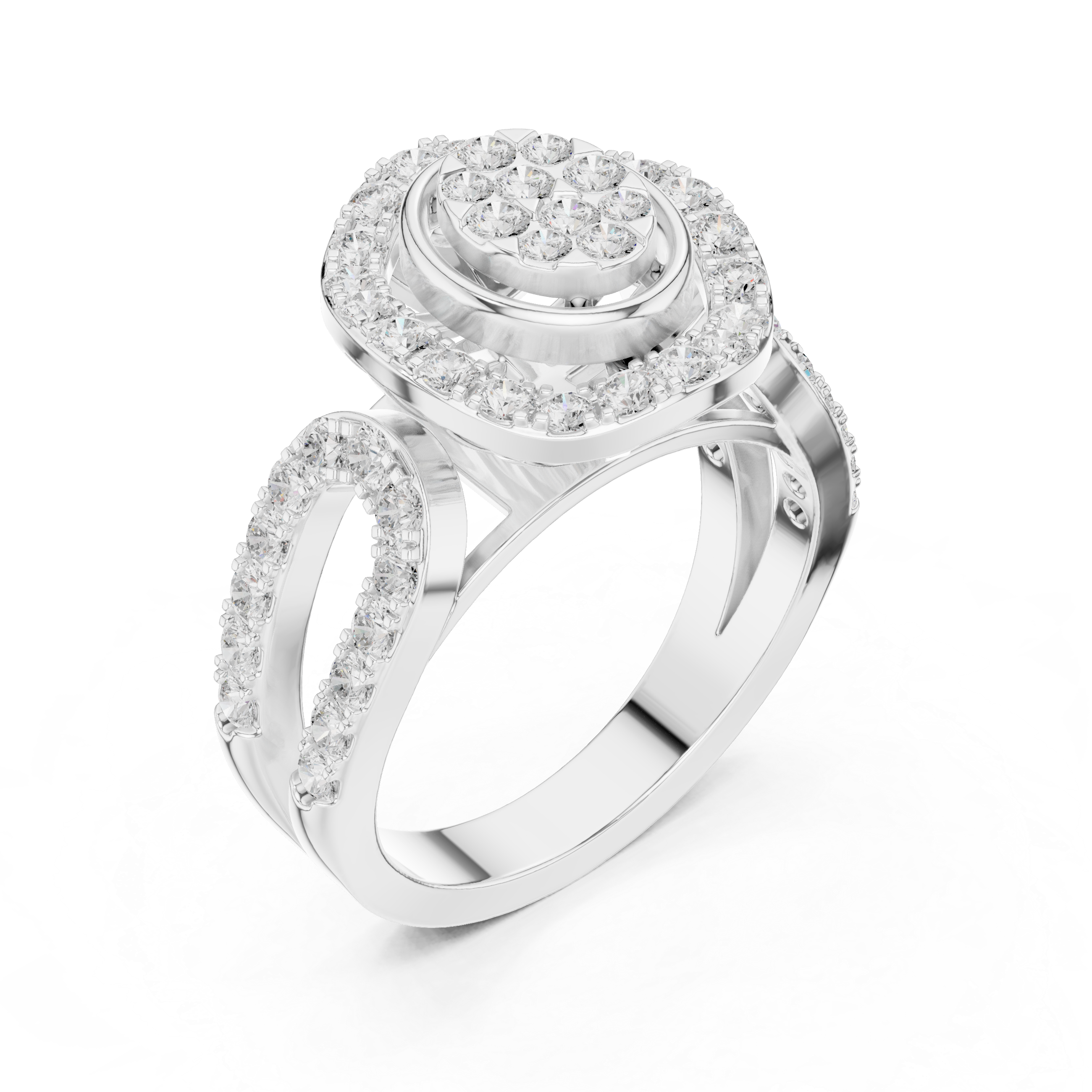 Vintage Style Oval Diamond Double Halo Anniversary Ring