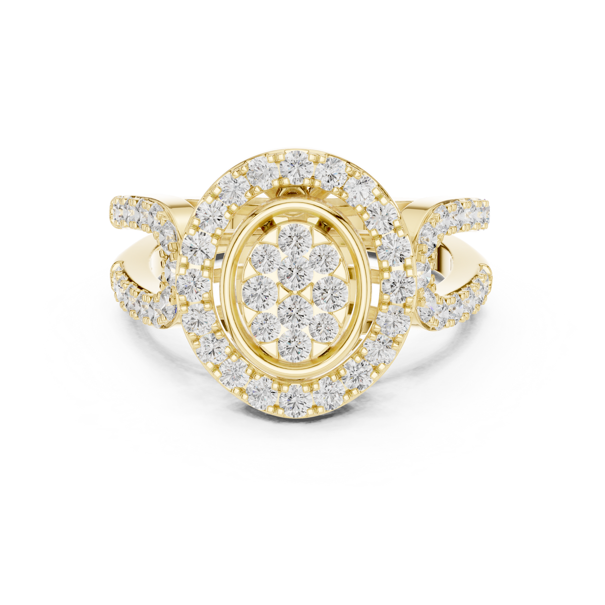 Vintage Style Oval Diamond Double Halo Anniversary Ring