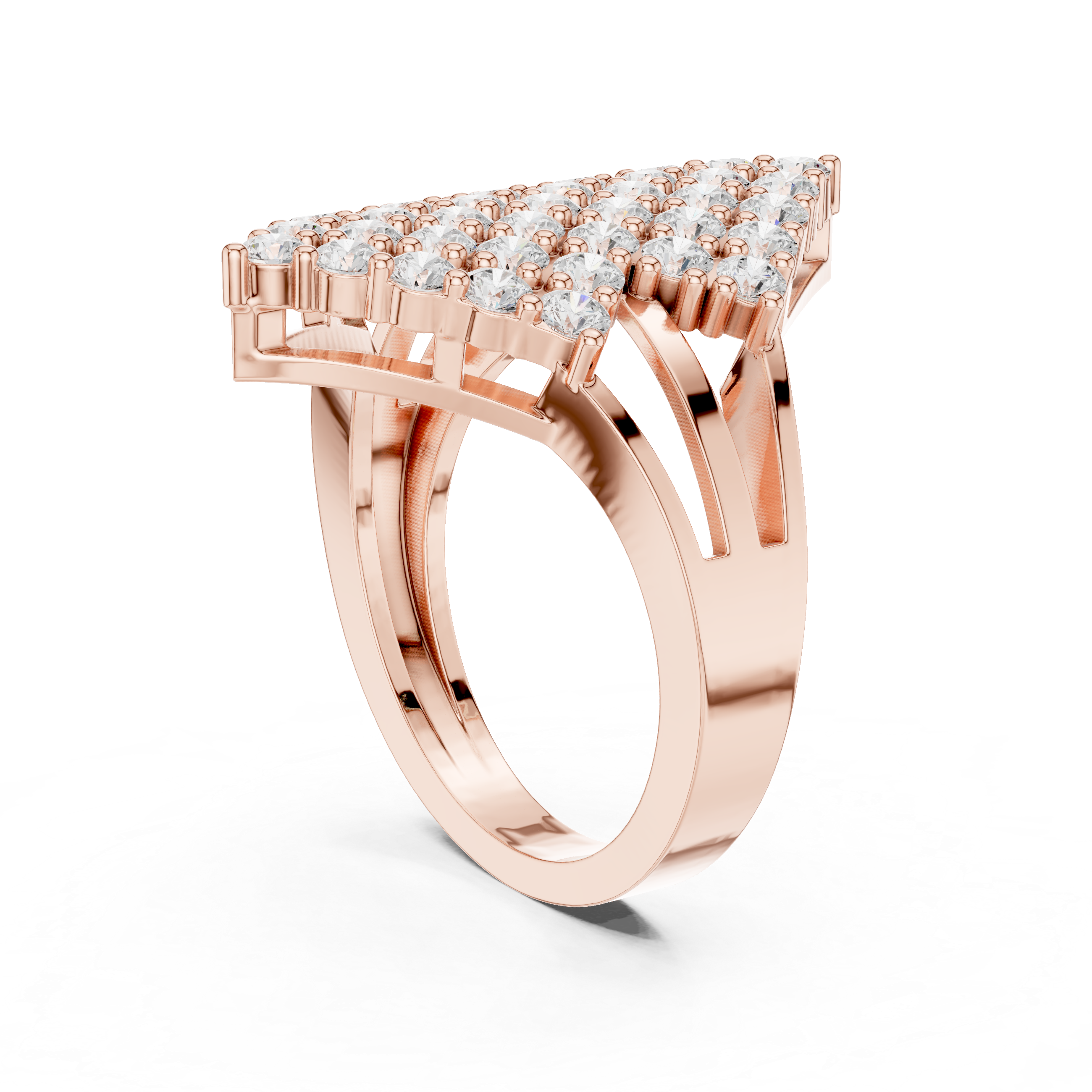 Kite Shape Round Diamond Cluster Split Shank Ring
