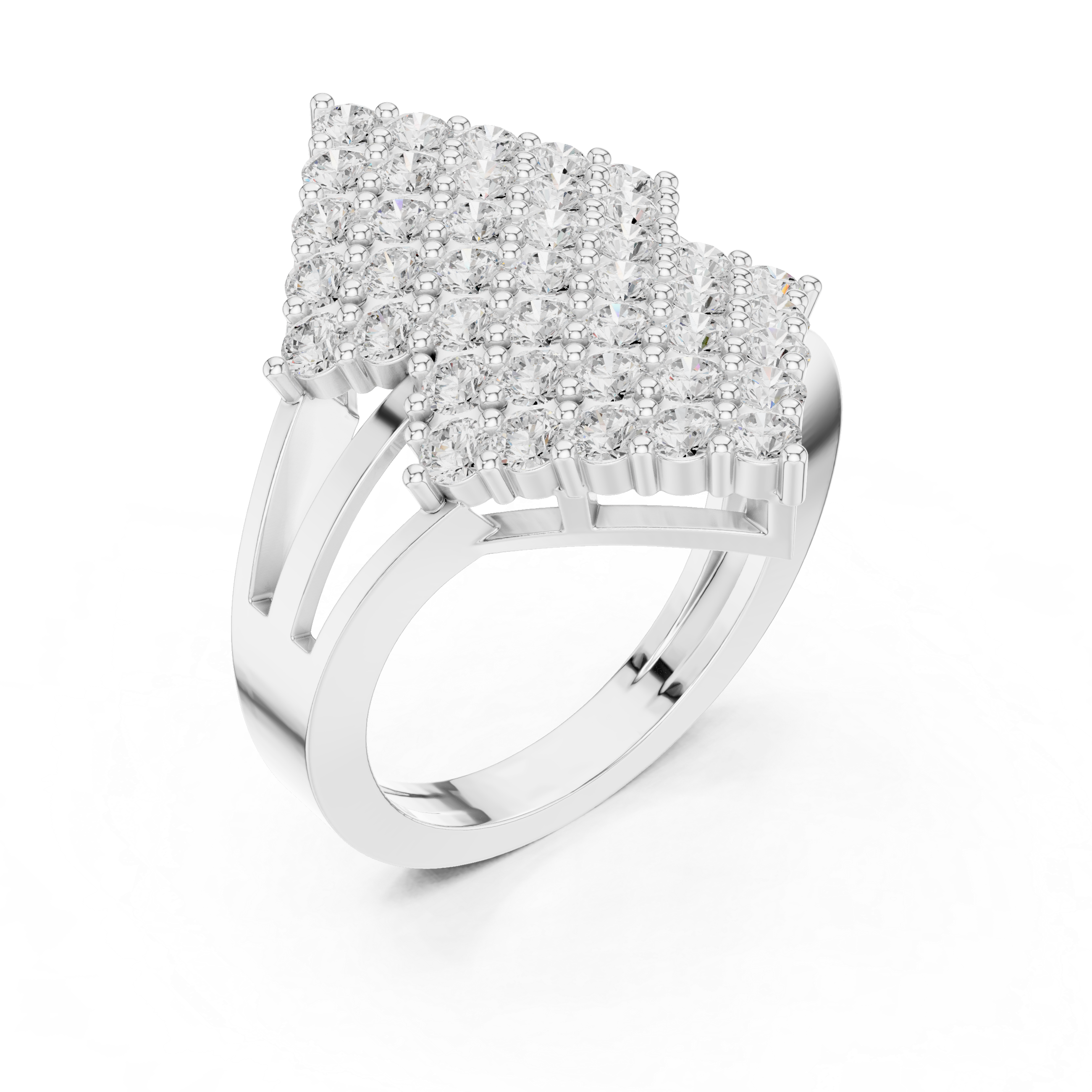 Kite Shape Round Diamond Cluster Split Shank Ring