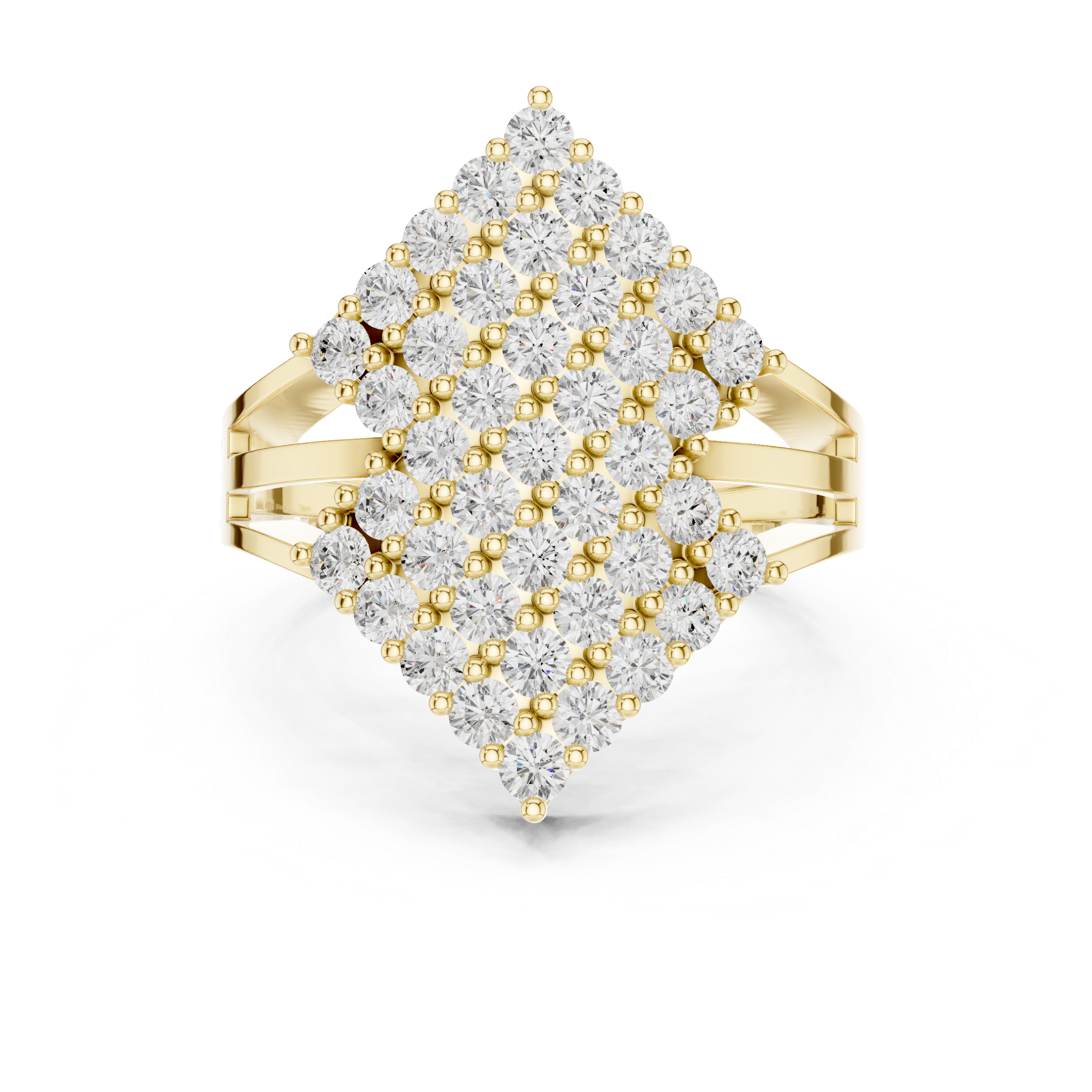 Kite Shape Round Diamond Cluster Split Shank Ring