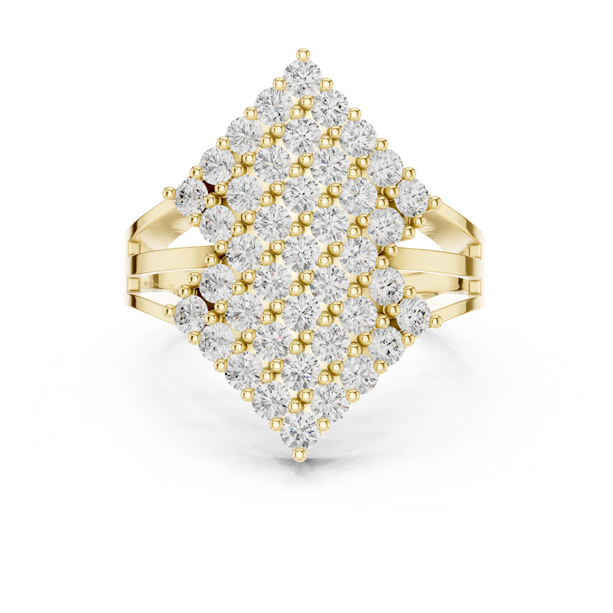 Kite Shape Round Diamond Cluster Split Shank Ring