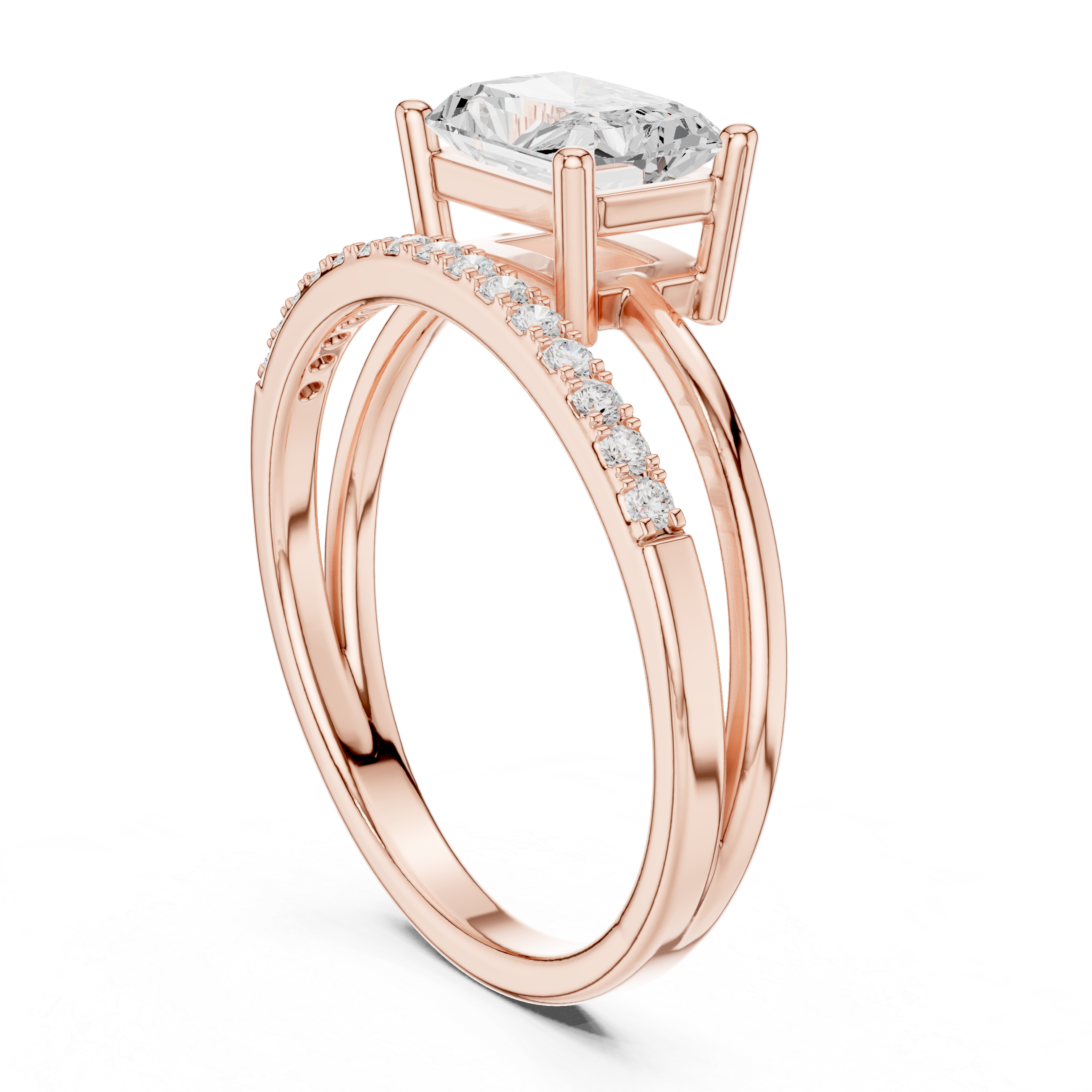 East West Radiant Cut Diamond Split Shank Engagement Ring