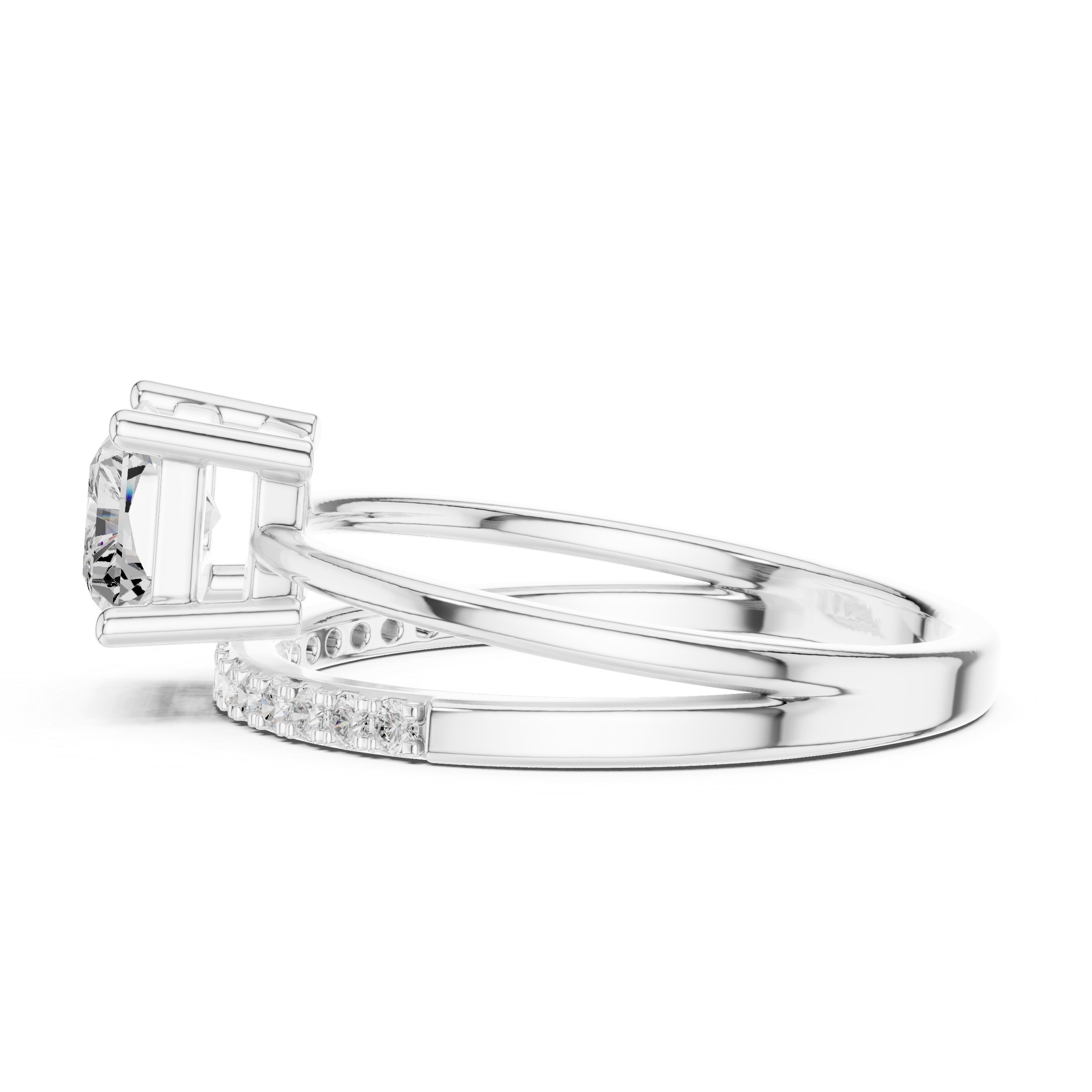 East West Radiant Cut Diamond Split Shank Engagement Ring