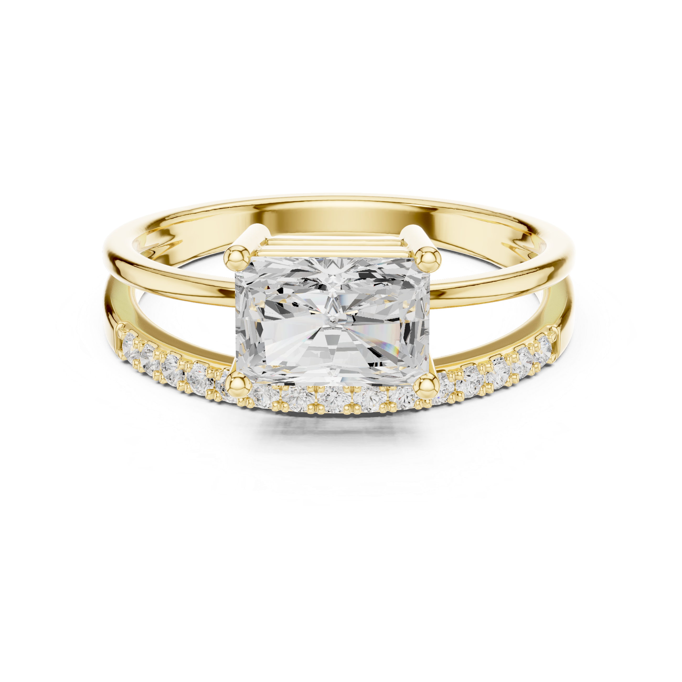 East West Radiant Cut Diamond Split Shank Engagement Ring