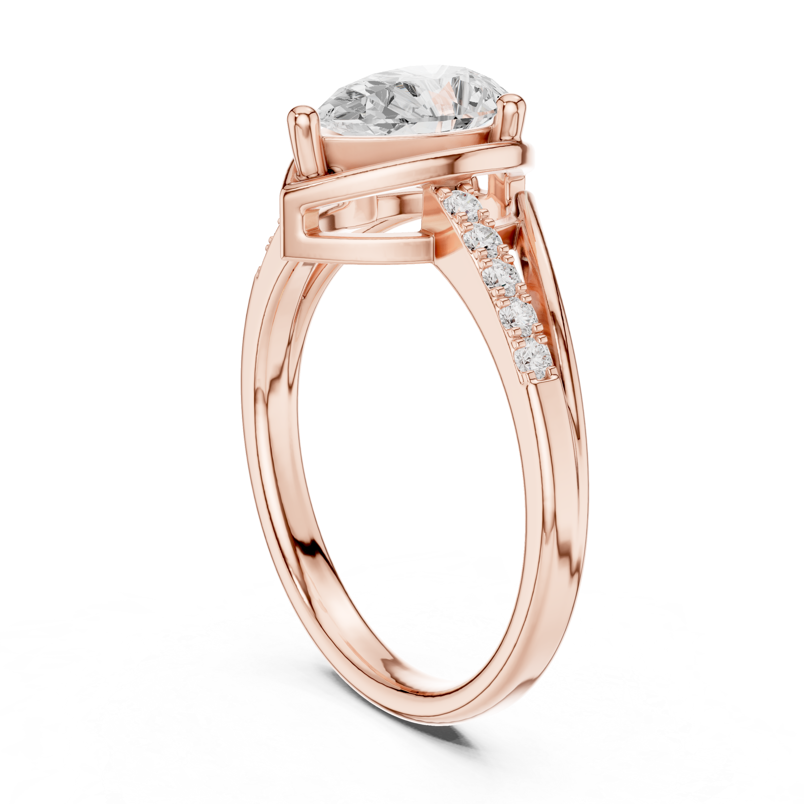Pear Cut Diamnond Pave Band Split Shank Ring