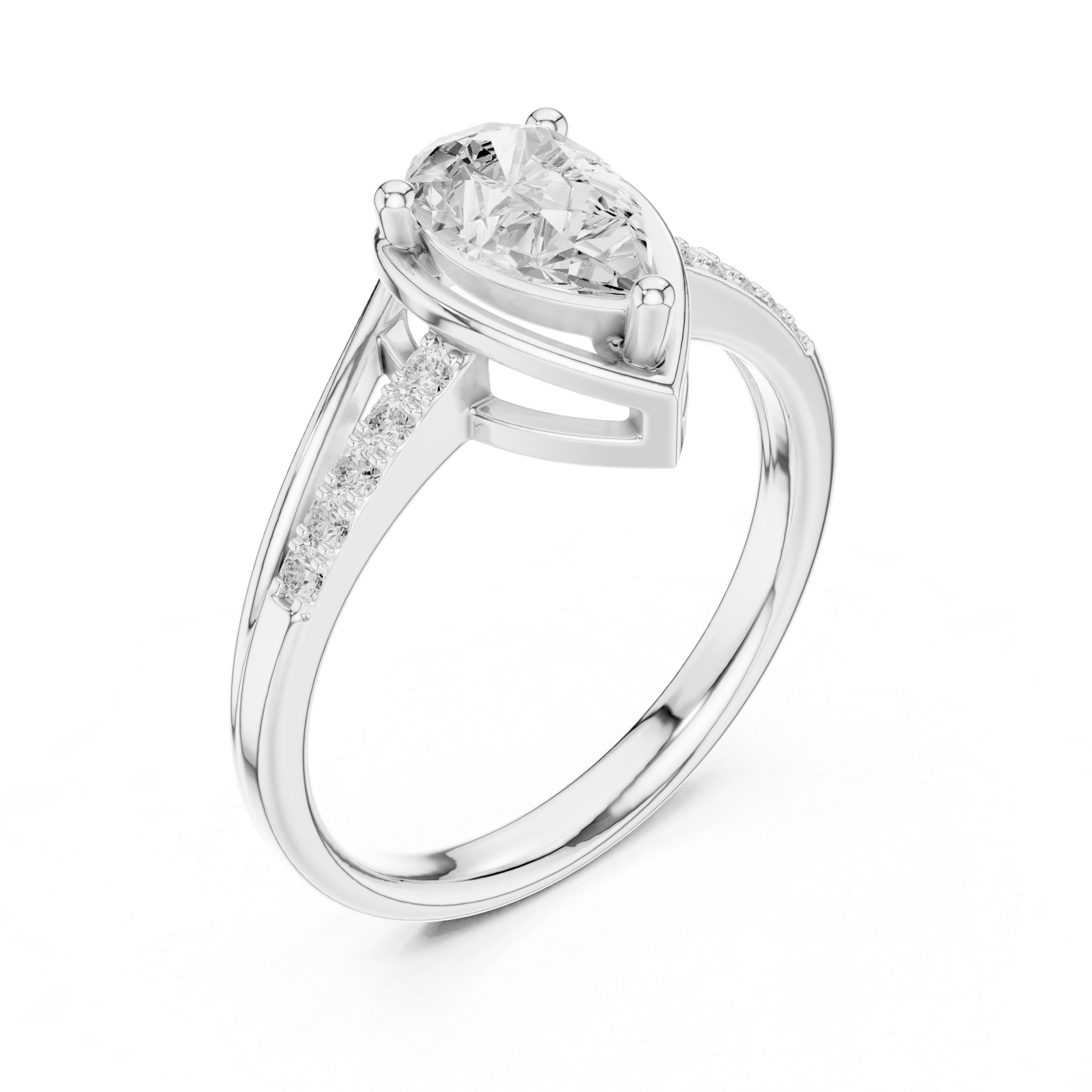 Pear Cut Diamnond Pave Band Split Shank Ring