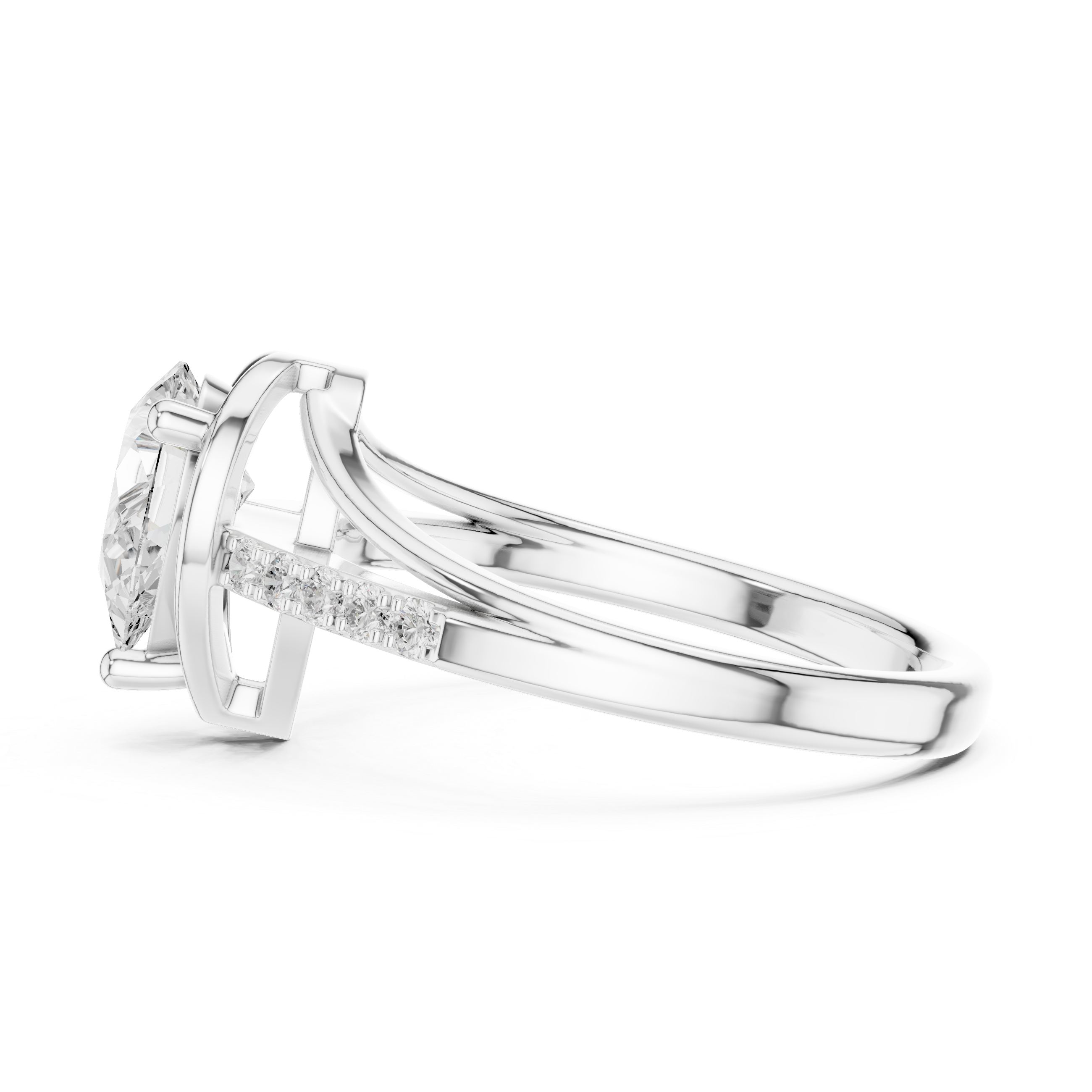 Pear Cut Diamnond Pave Band Split Shank Ring
