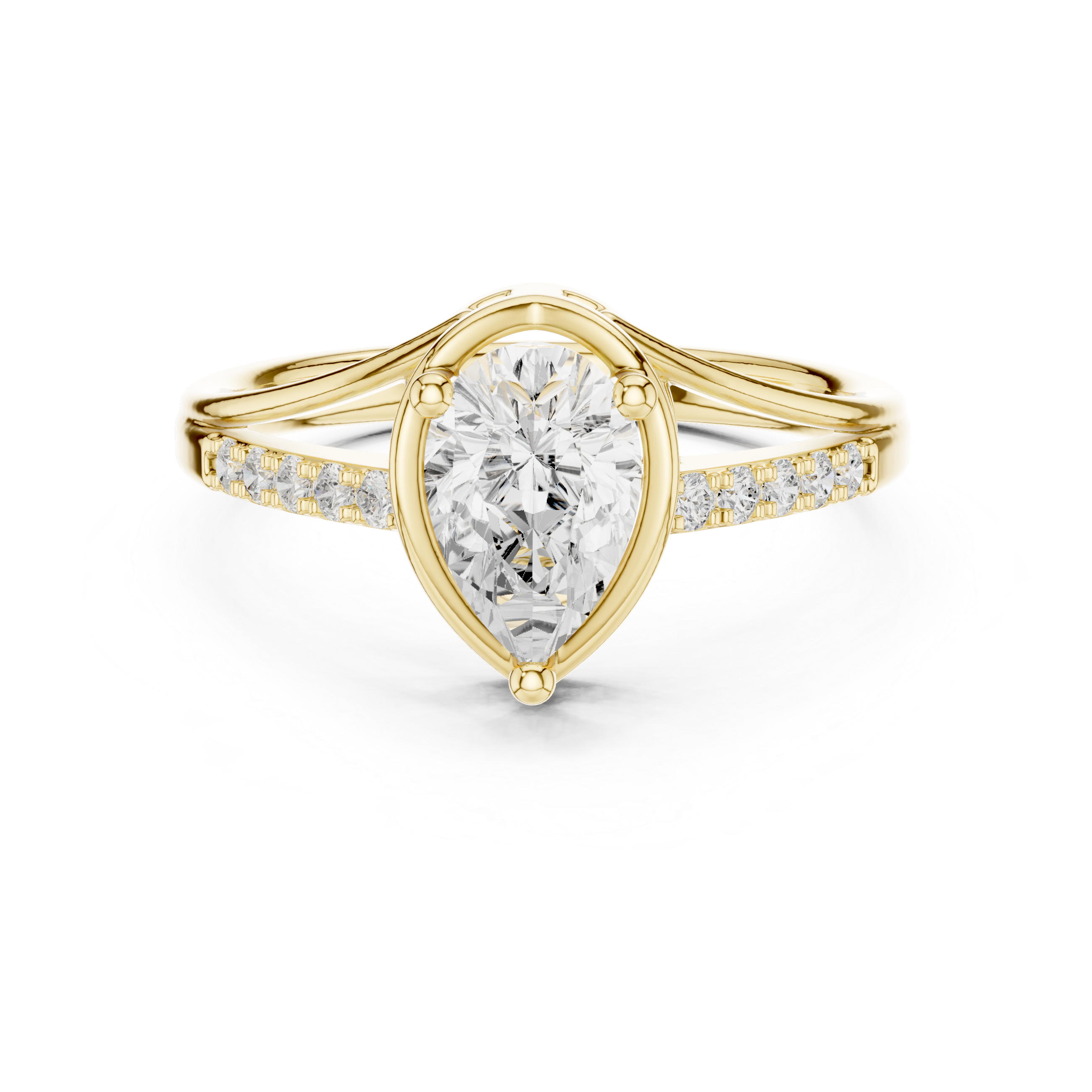 Pear Cut Diamnond Pave Band Split Shank Ring