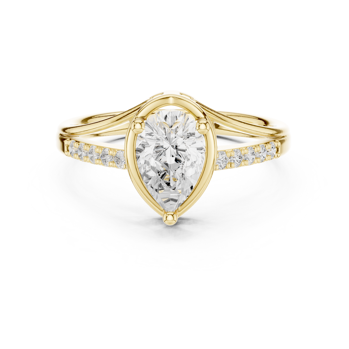 Pear Cut Diamnond Pave Band Split Shank Ring