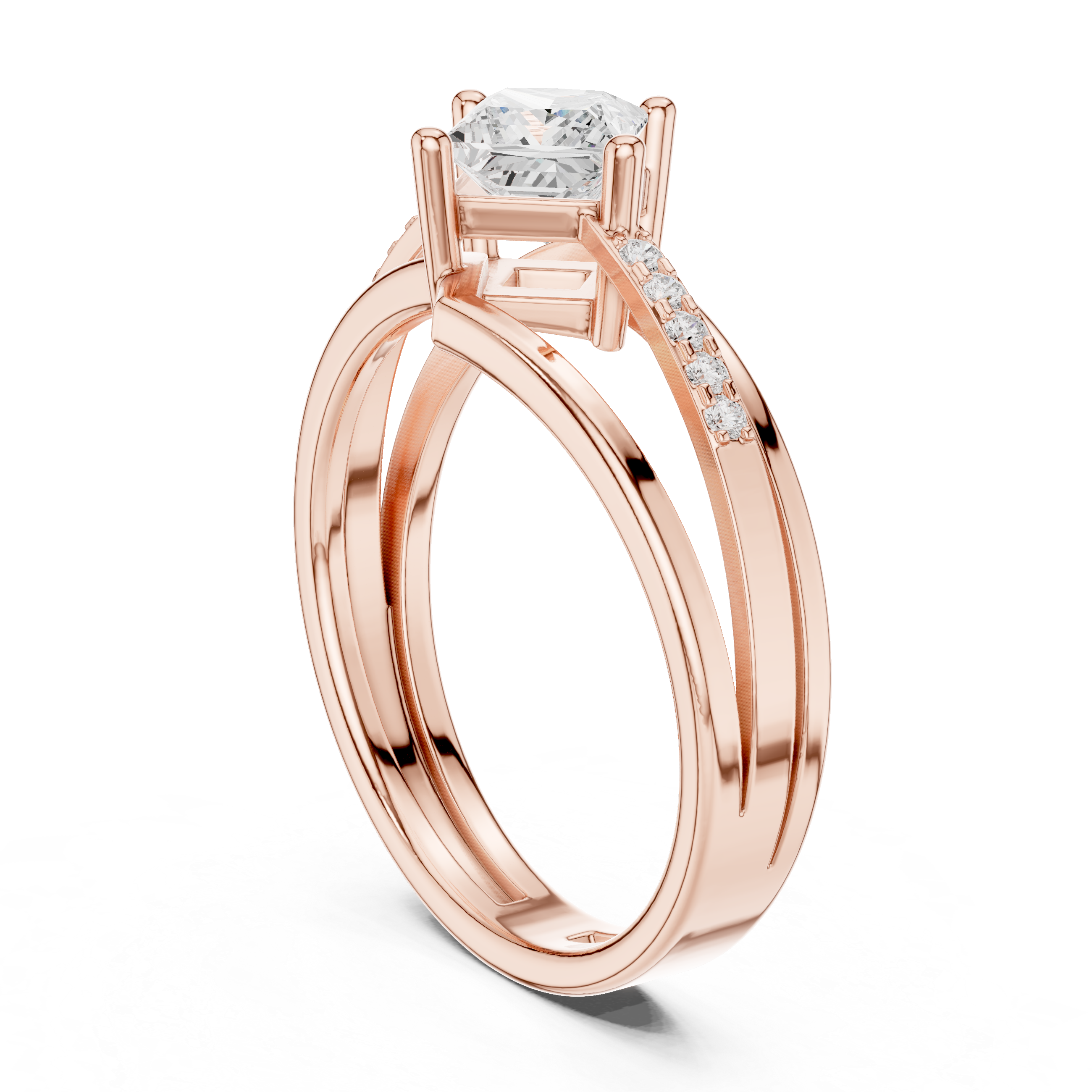 Kite Set Princess Diamond Ring With Triple Split Pave Shank