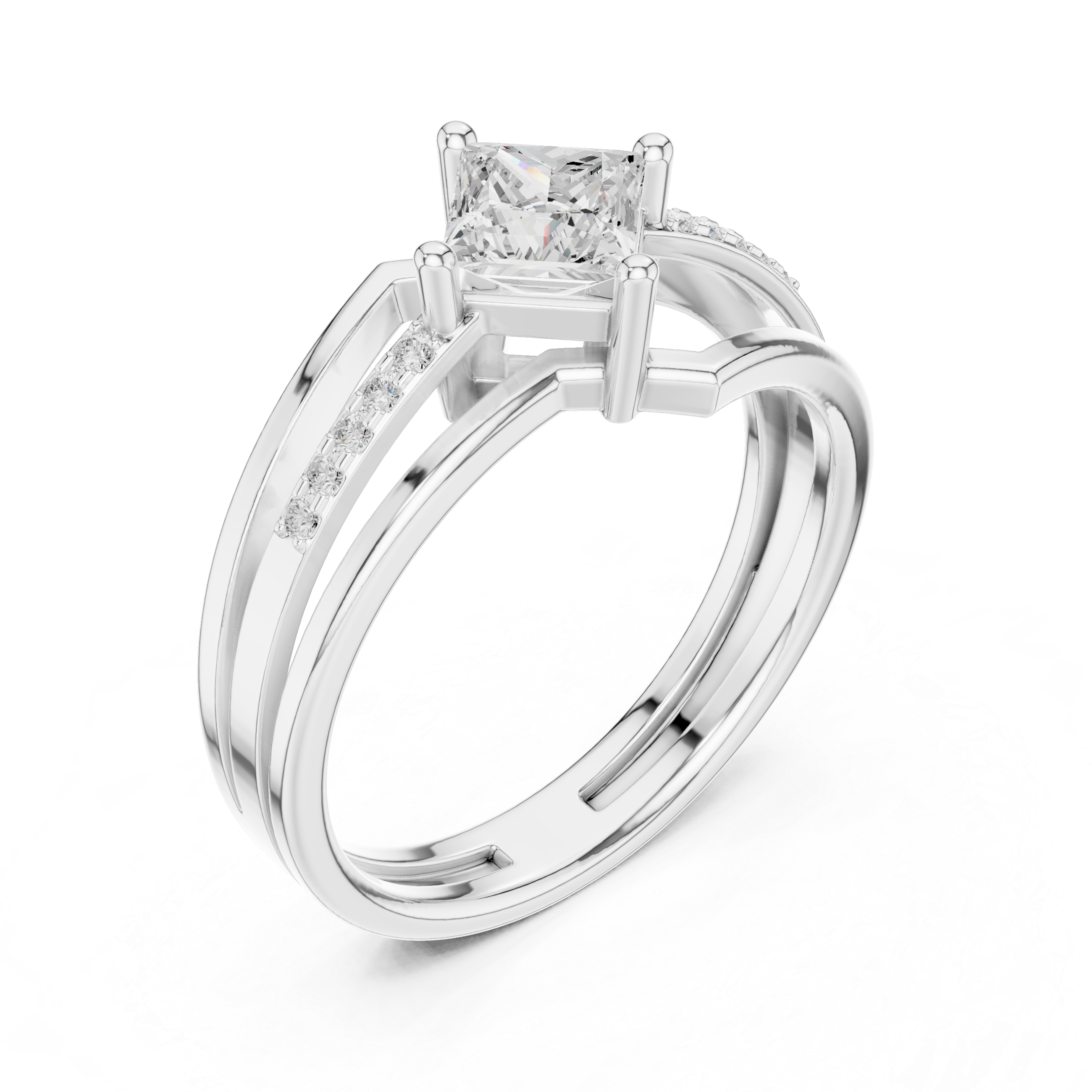 Kite Set Princess Diamond Ring With Triple Split Pave Shank