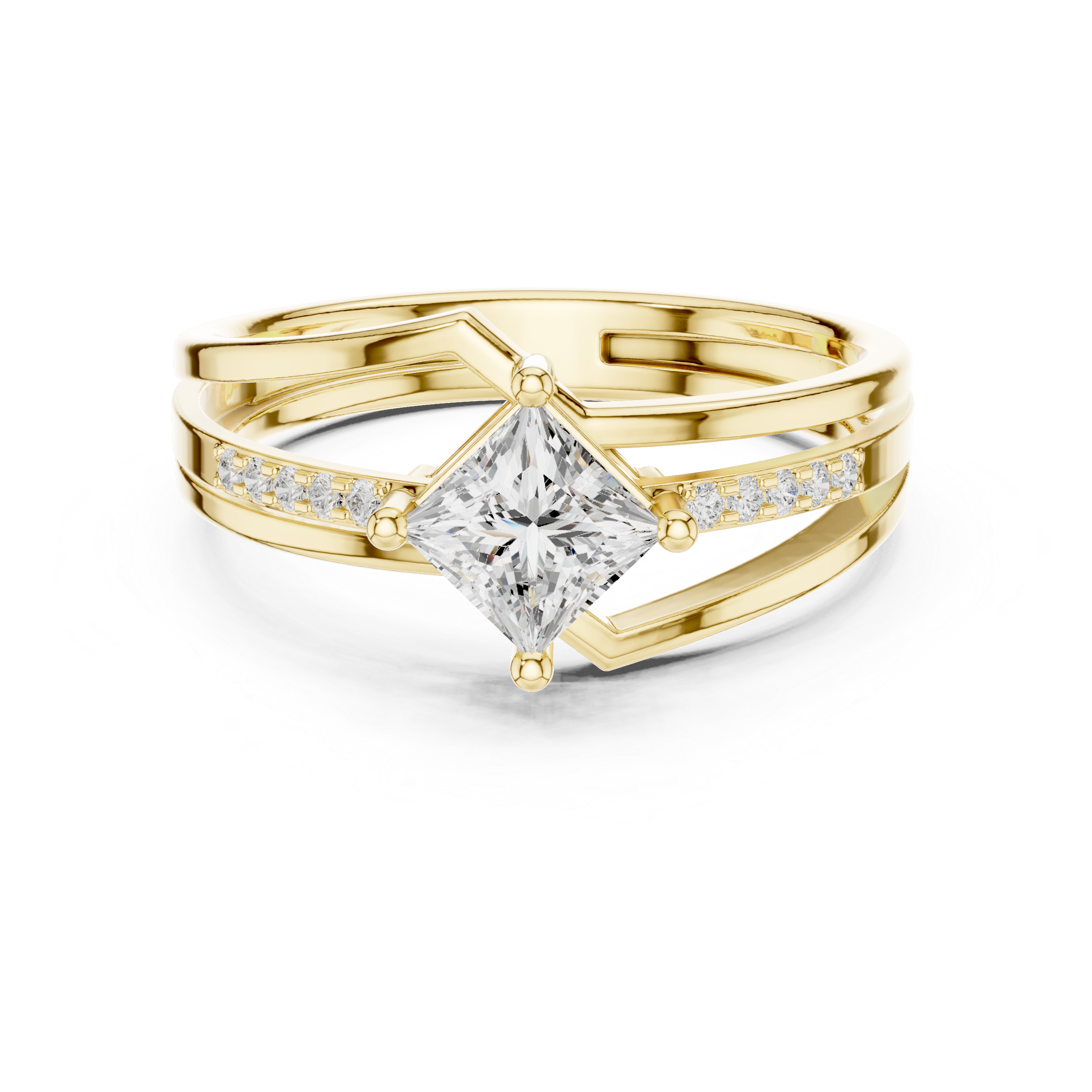 Kite Set Princess Diamond Ring With Triple Split Pave Shank