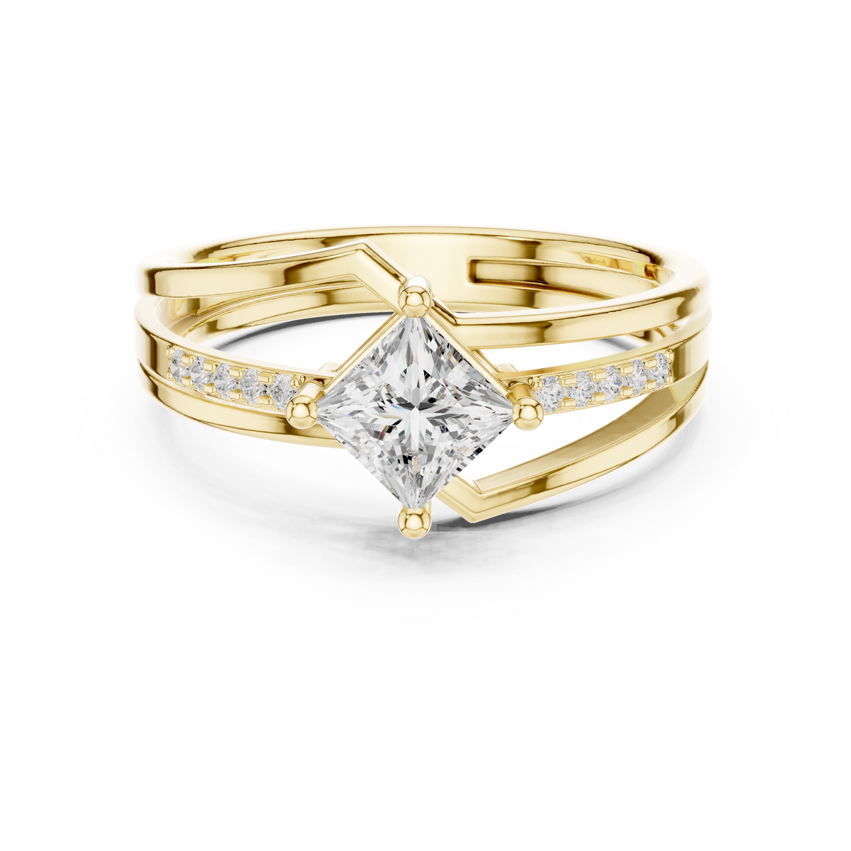 Kite Set Princess Diamond Ring With Triple Split Pave Shank